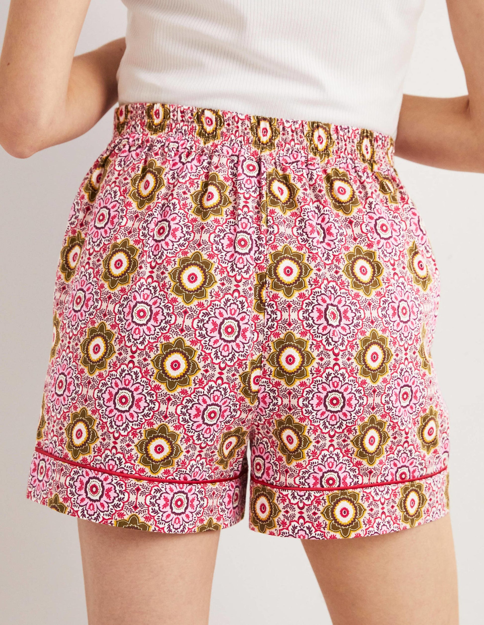 Cotton Pajama Shorts-Milkshake, Paradise Garden-3