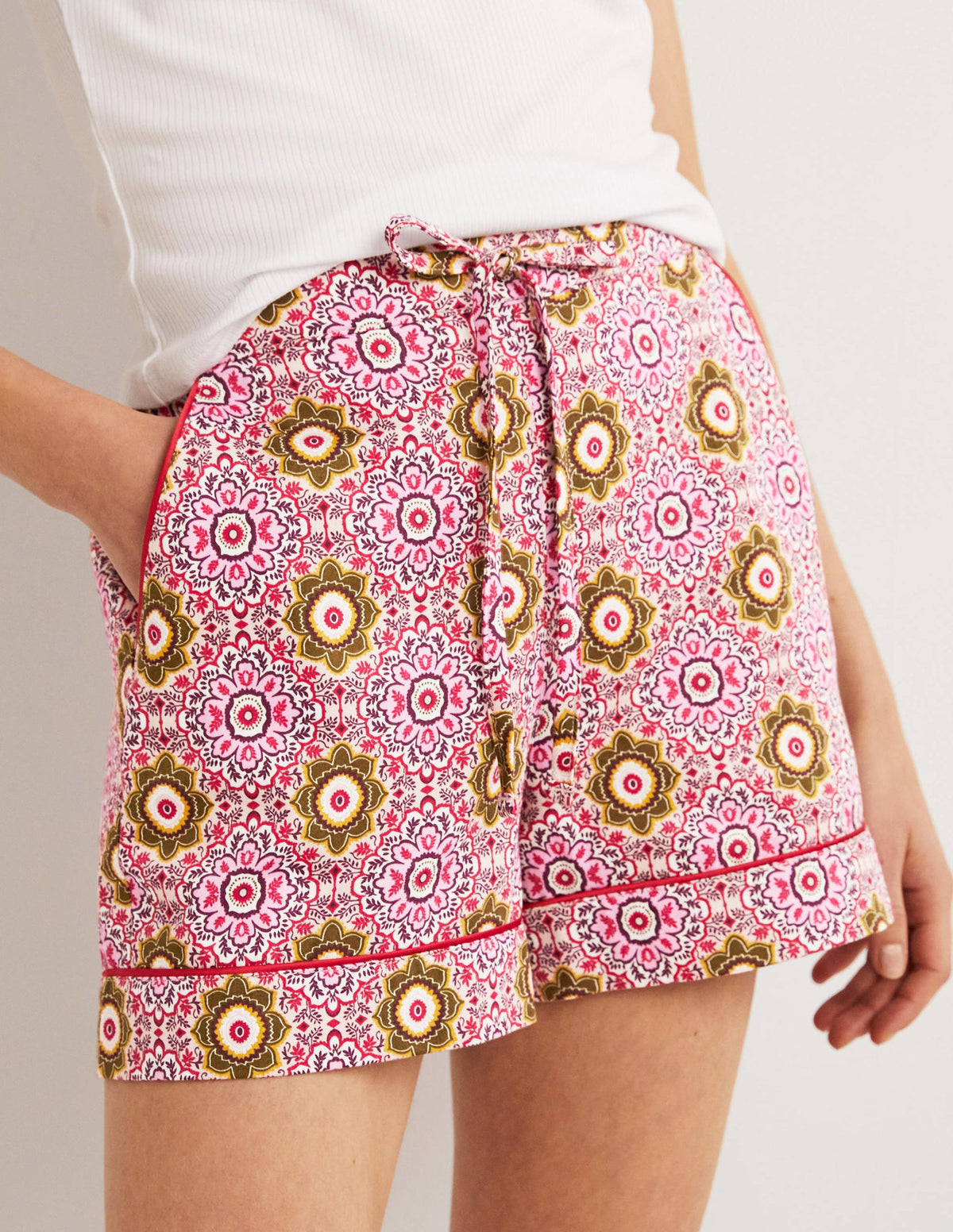Cotton Pajama Shorts-Milkshake, Paradise Garden - Image 4