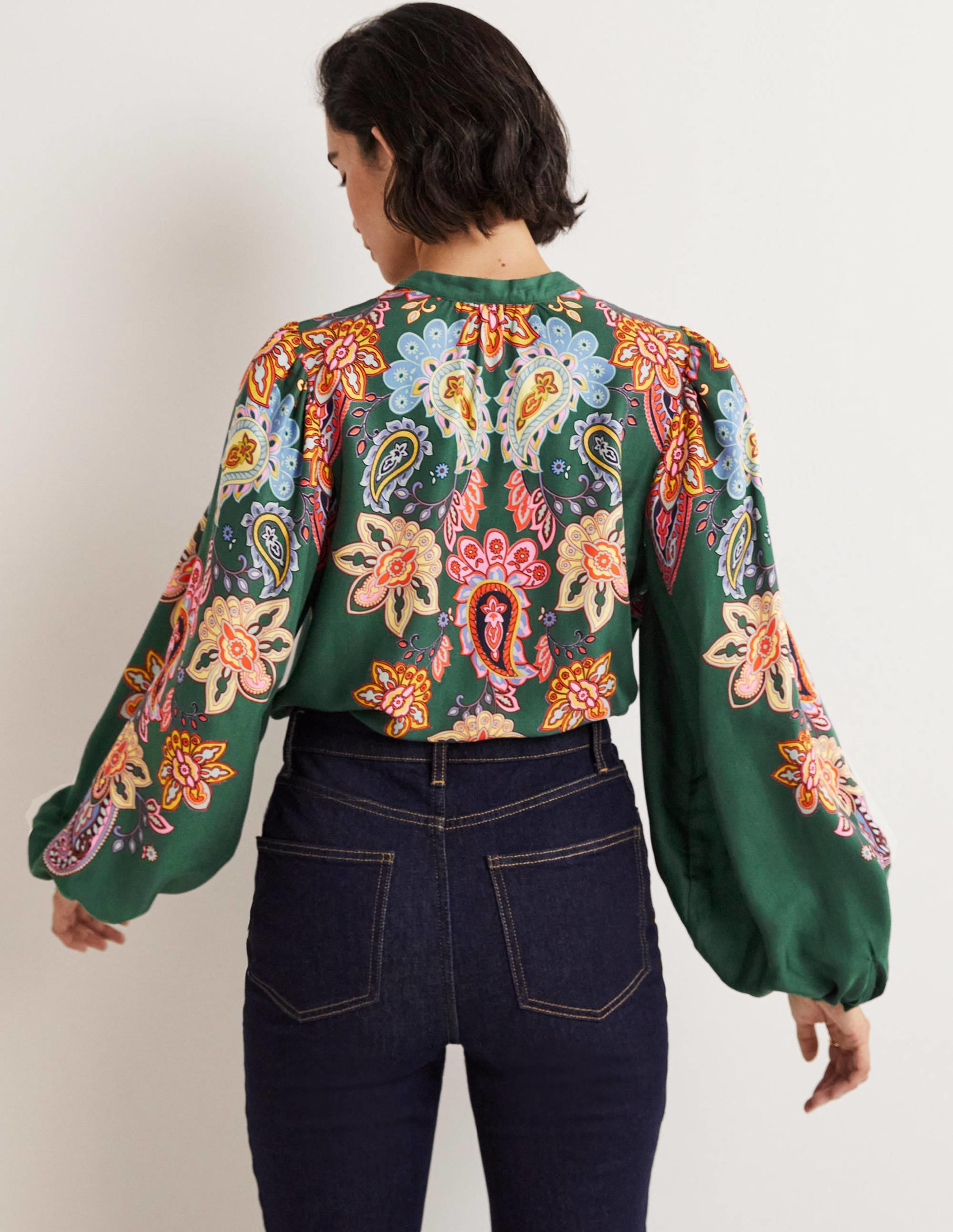 Blouson Sleeve Blouse-Trekking Green, Paisley Charm - Image 3