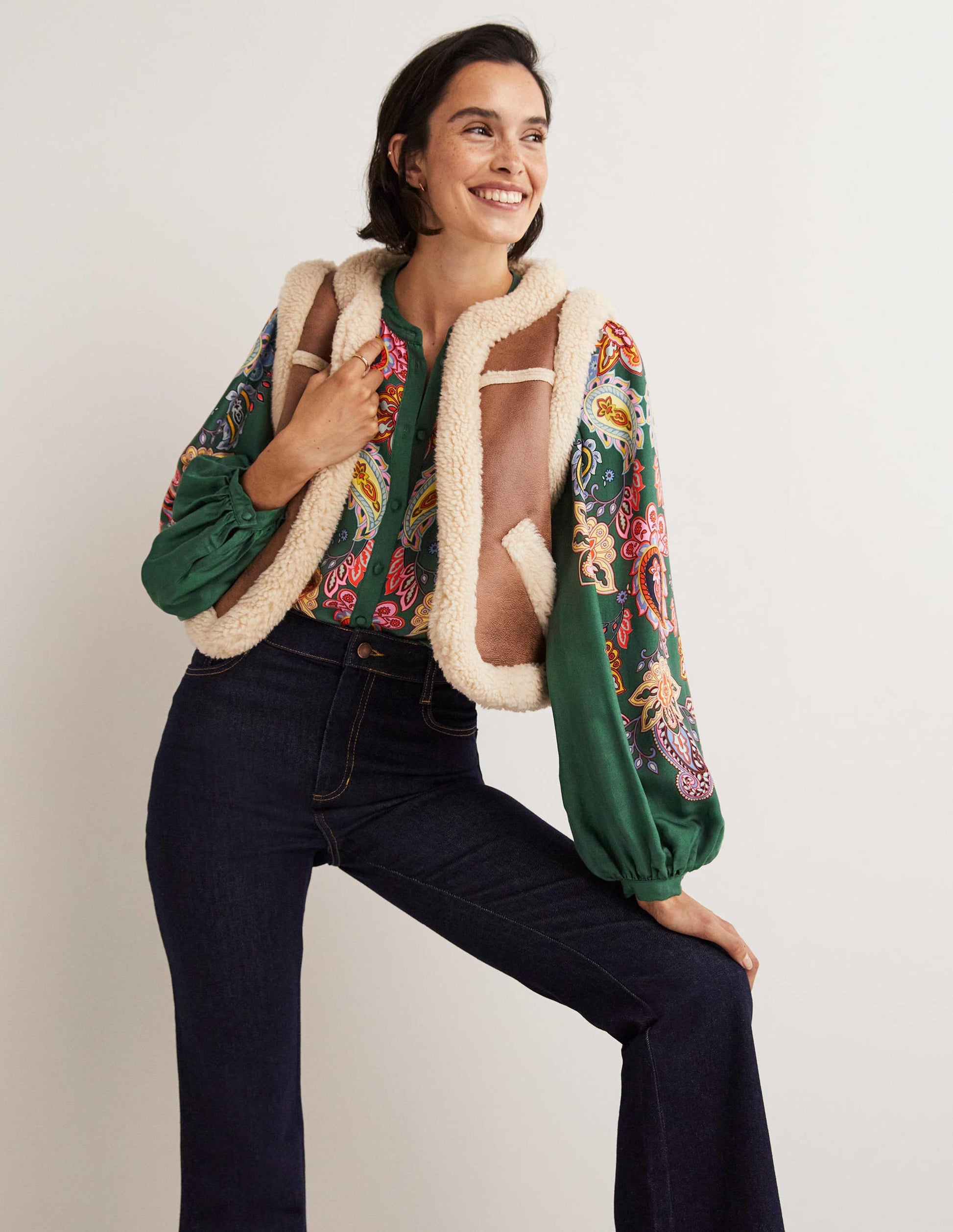 Blouson Sleeve Blouse-Trekking Green, Paisley Charm-4