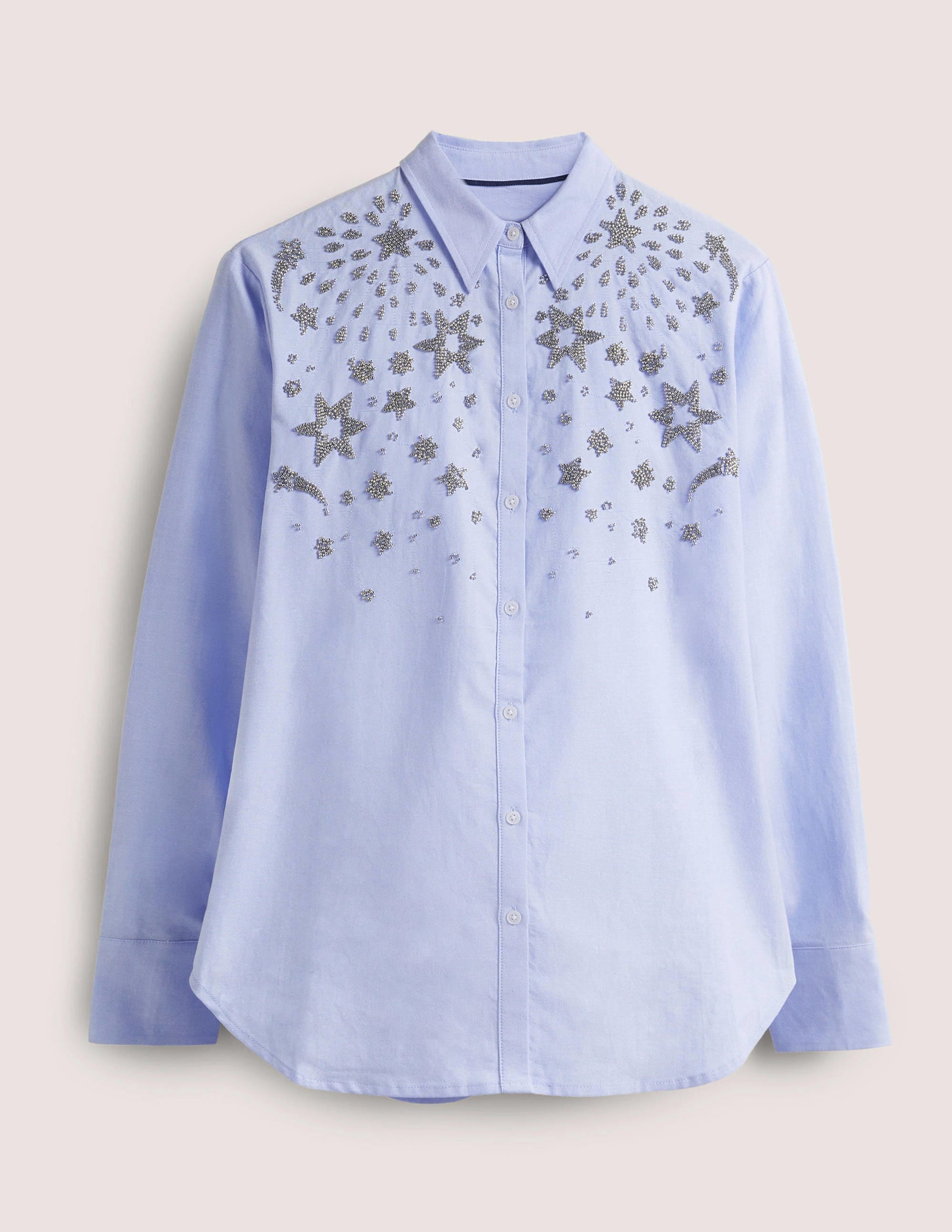 Relaxed Cotton Shirt-Chambray, Embellished - Image 5