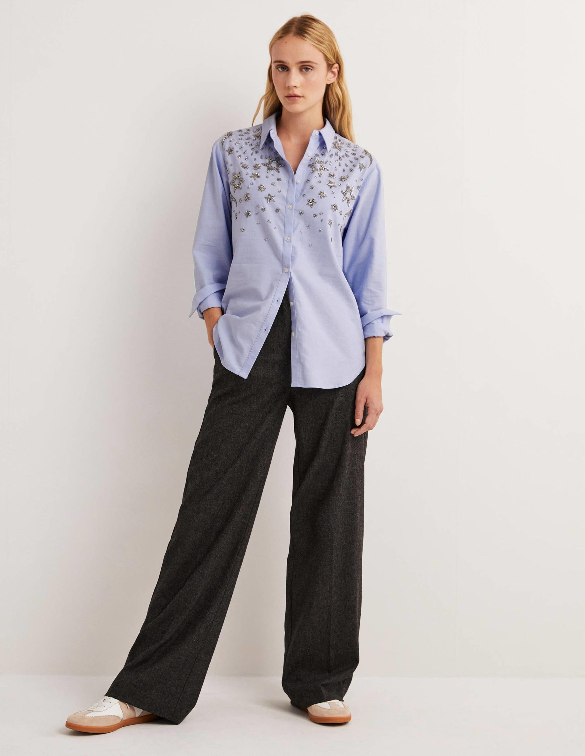 Relaxed Cotton Shirt-Chambray, Embellished - Image 4