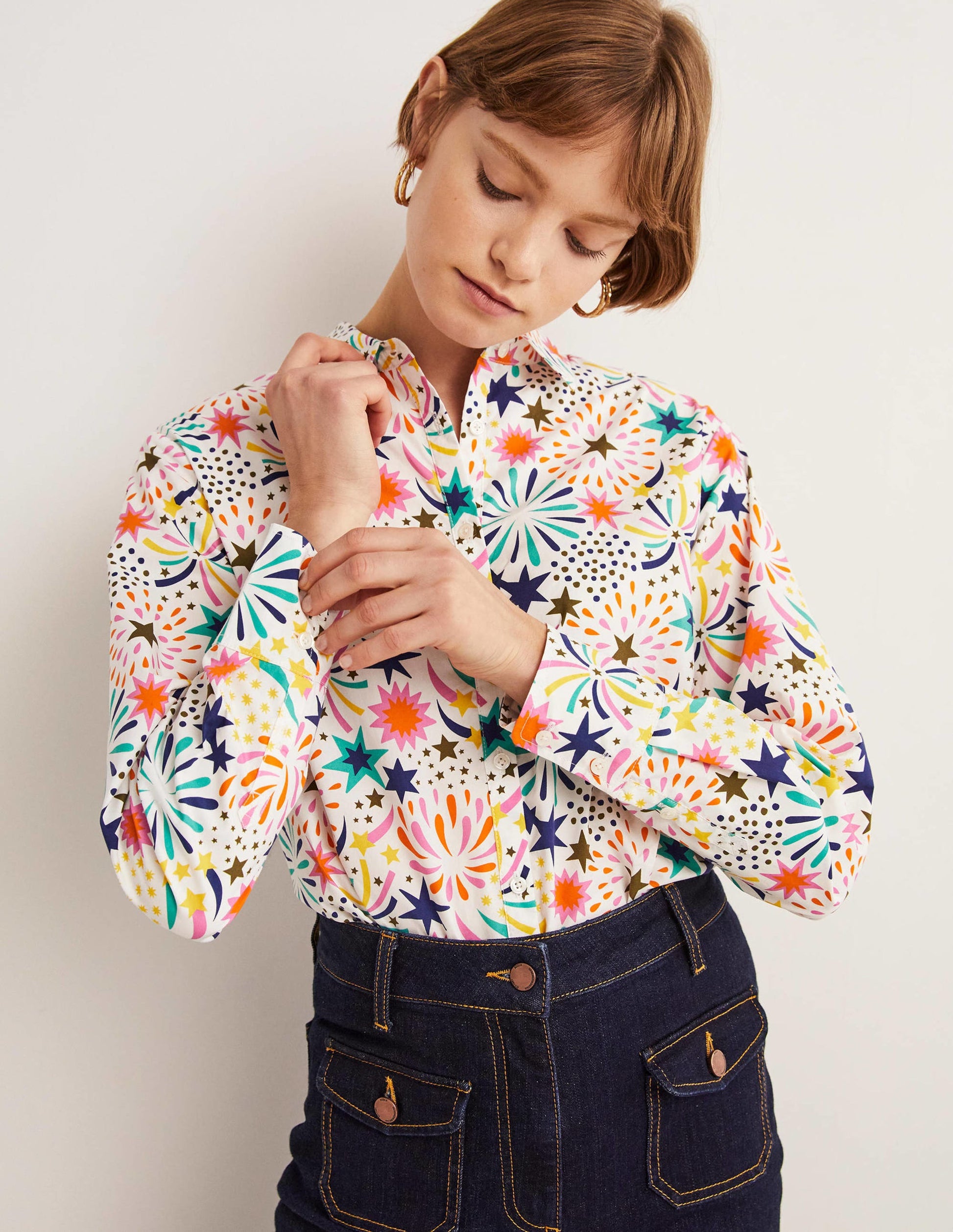 Relaxed Cotton Shirt-Ivory, Fireworks-1