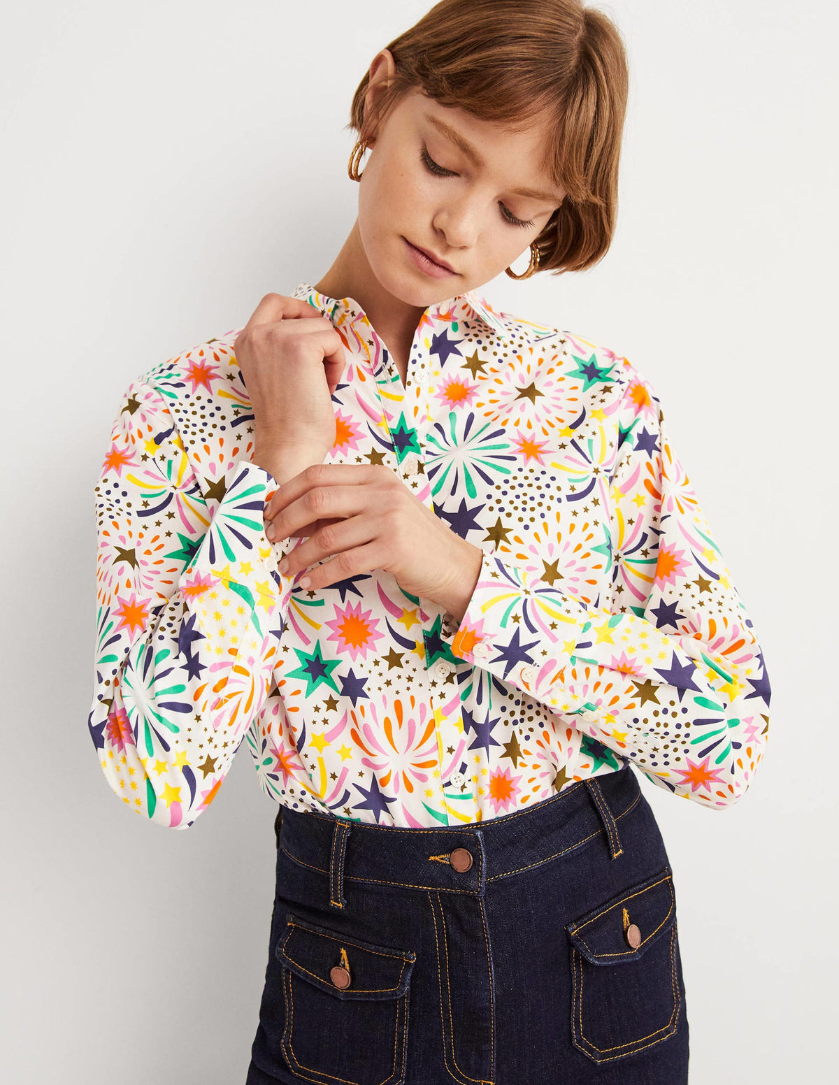 Relaxed Cotton Shirt-Ivory, Fireworks-2