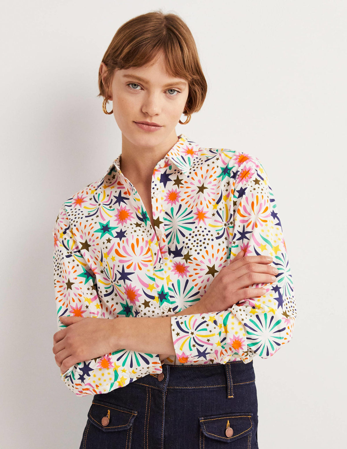 Relaxed Cotton Shirt-Ivory, Fireworks - Image 5