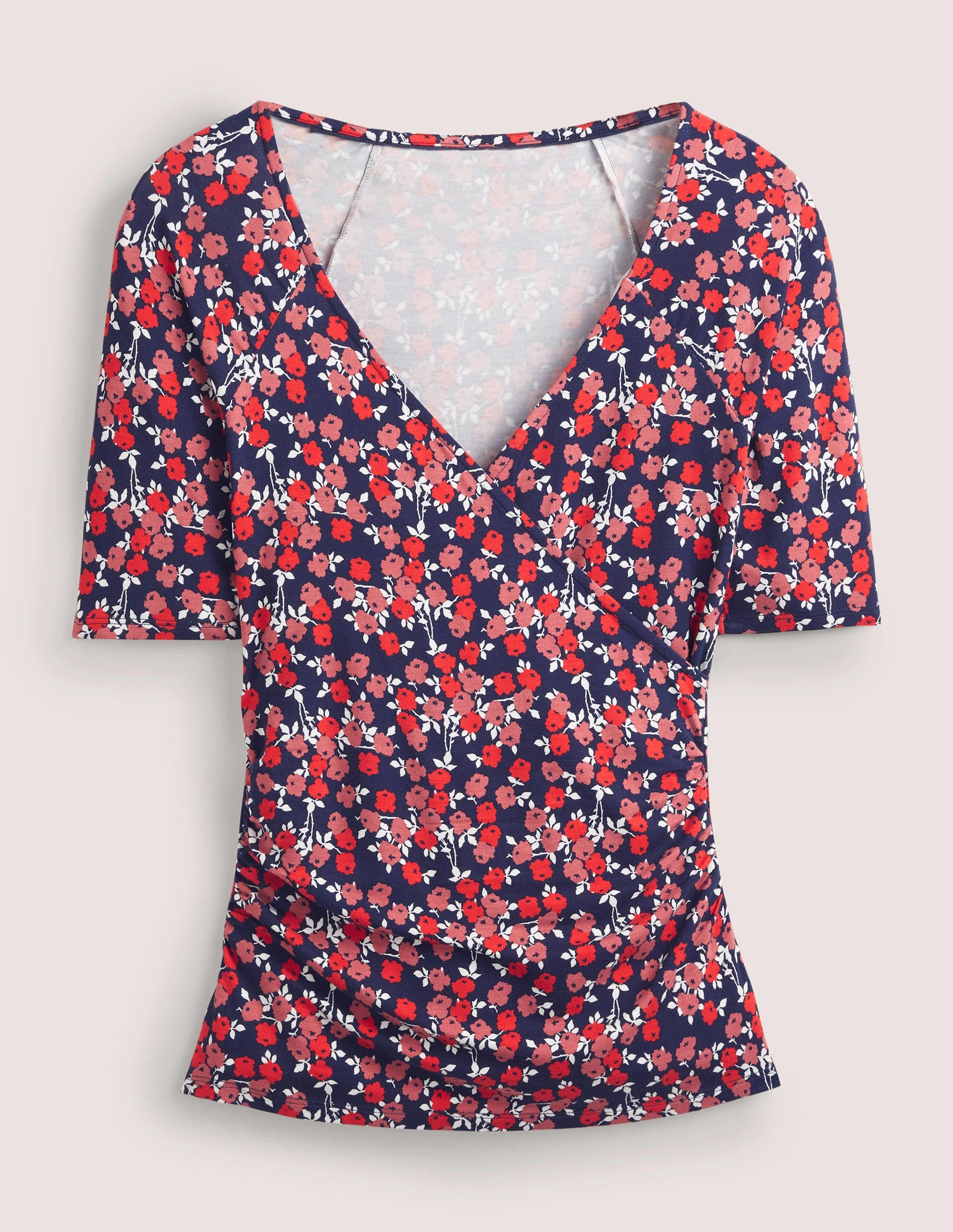 Short Sleeve Wrap Top-Cherry Red, Abstract Sprig - Image 6
