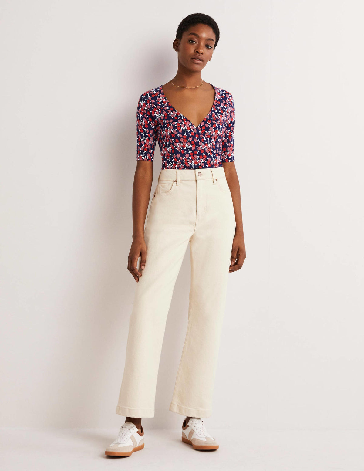 Short Sleeve Wrap Top-Cherry Red, Abstract Sprig - Image 4
