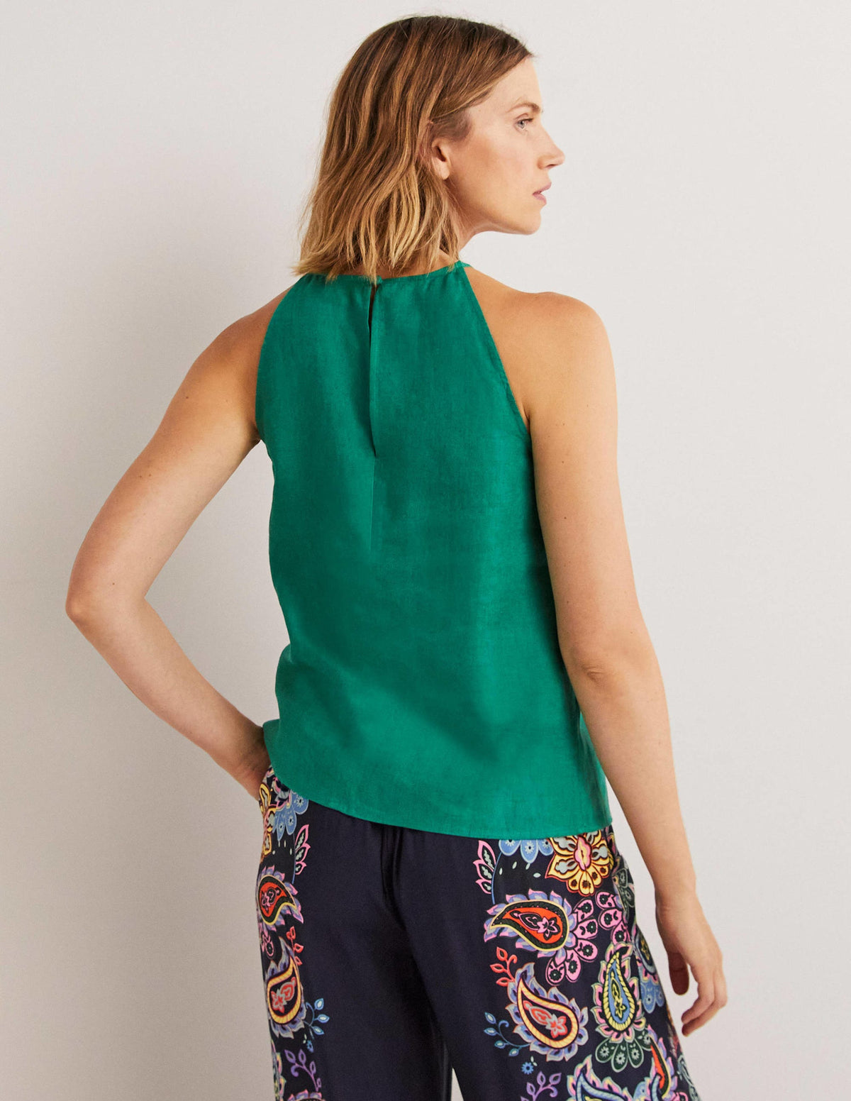 Strappy Halterneck Linen Top-Shady Glade Green - Image 4