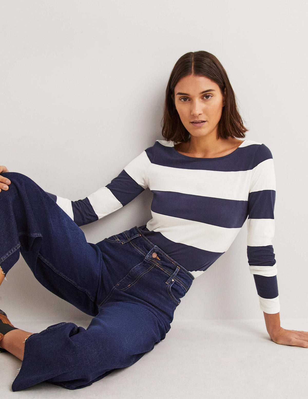 Ella Long Sleeve Breton-French Navy/ Ivory Wide Stripe - Image 1