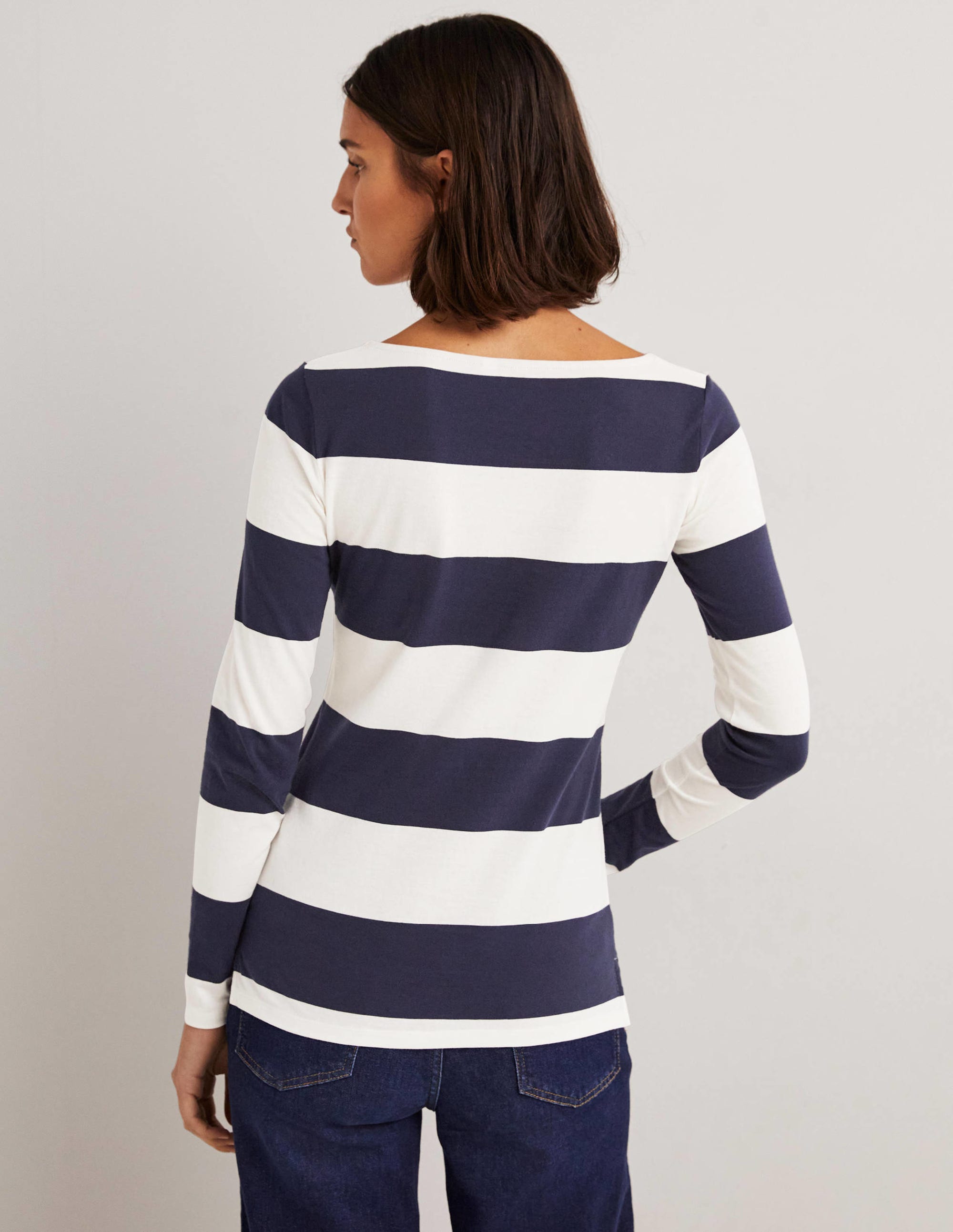 Ella Long Sleeve Breton-French Navy/ Ivory Wide Stripe - Image 3