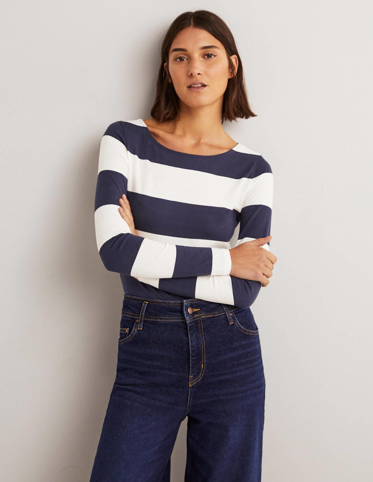 Ella Long Sleeve Breton-French Navy/ Ivory Wide Stripe-4