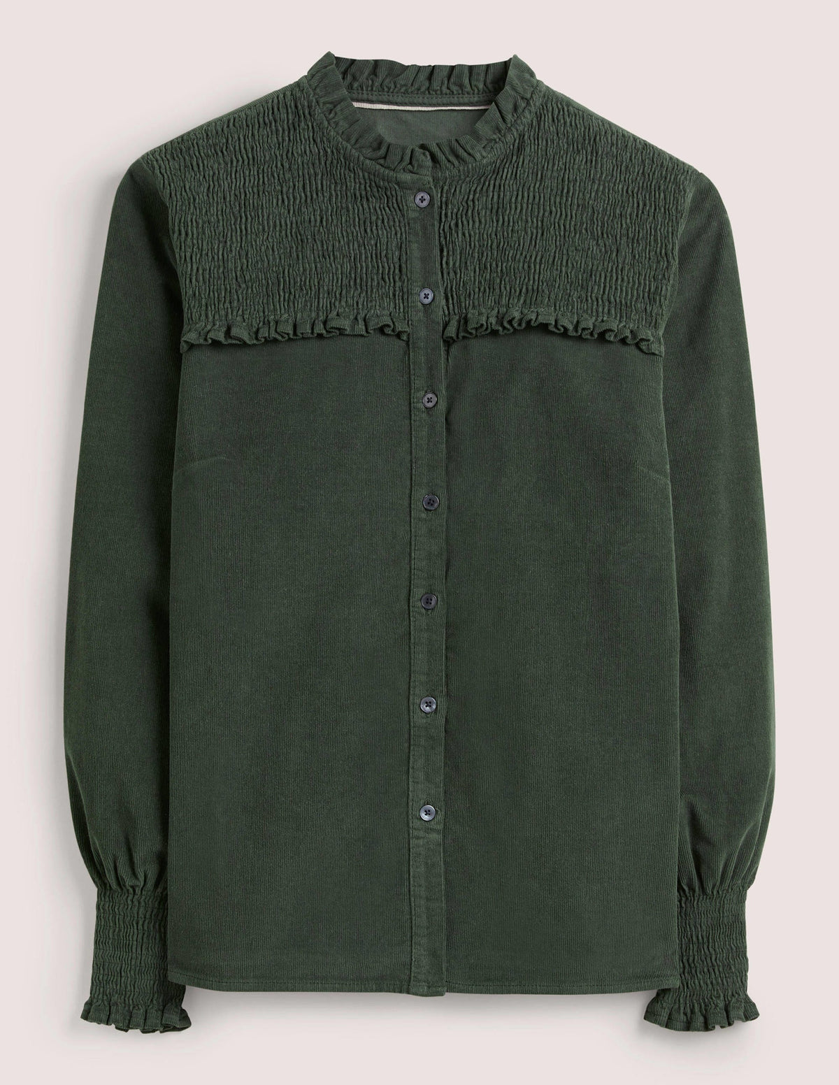Smocked High Neck Shirt-Forest Green-6