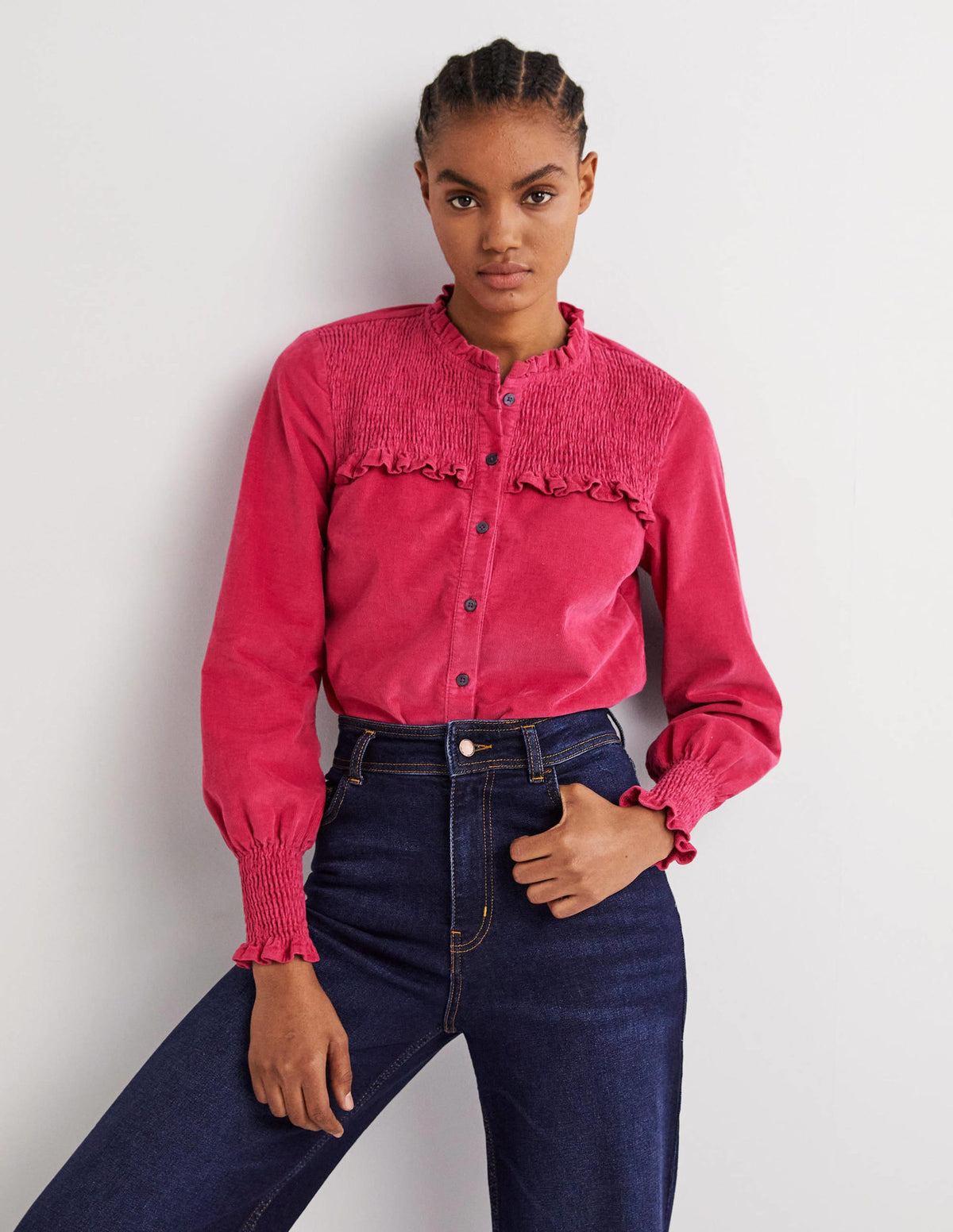 Smocked High Neck Shirt-Sweet Rose - Image 1
