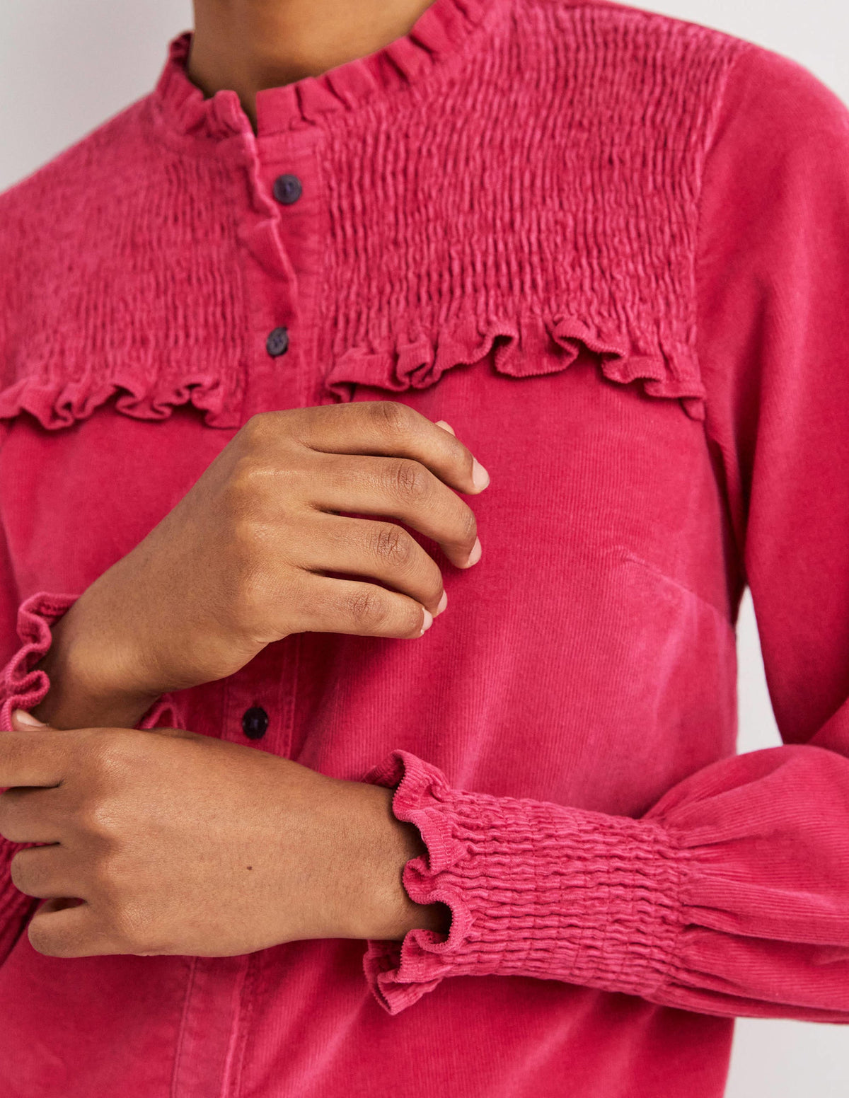Smocked High Neck Shirt-Sweet Rose-2