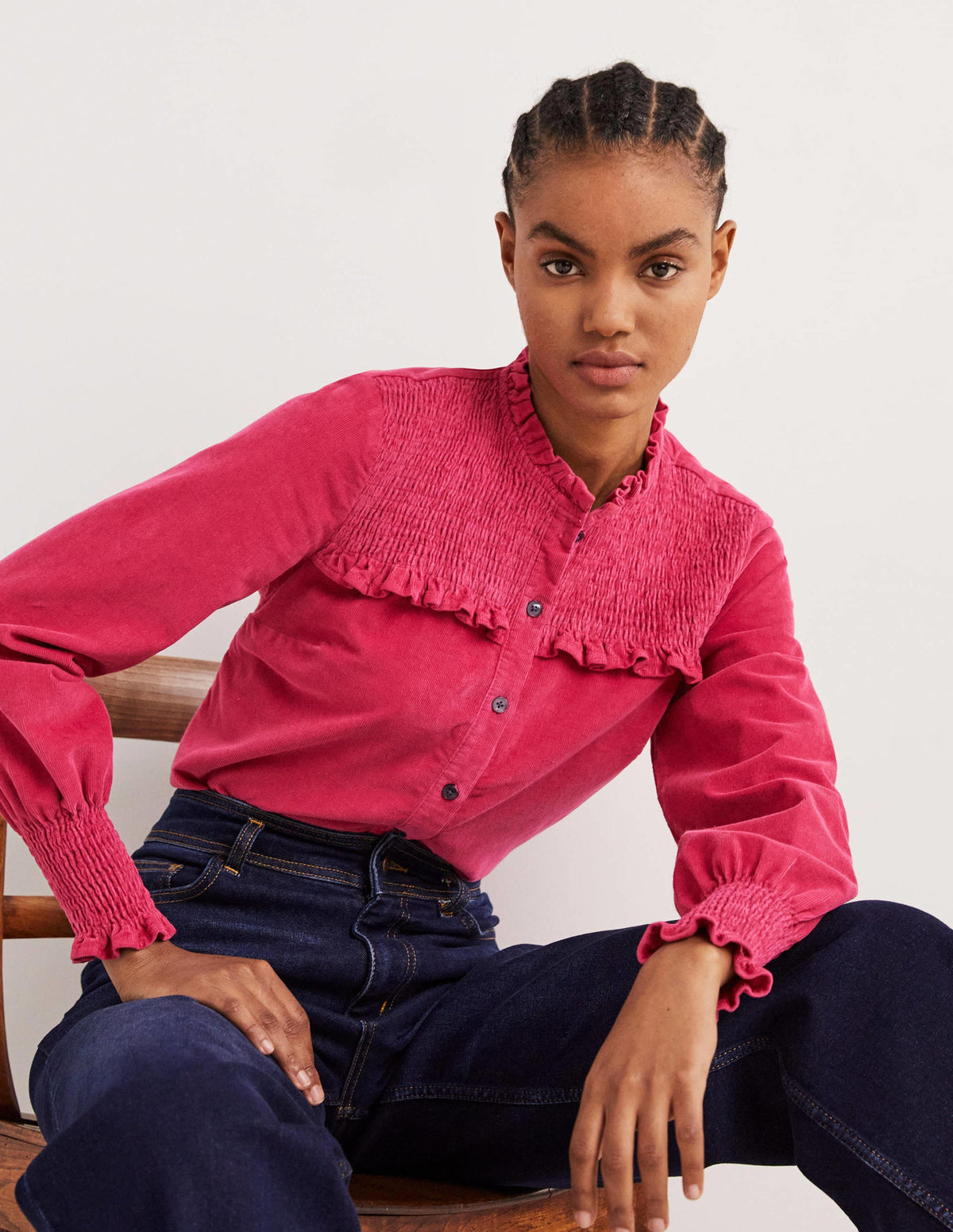 Smocked High Neck Shirt-Sweet Rose-4