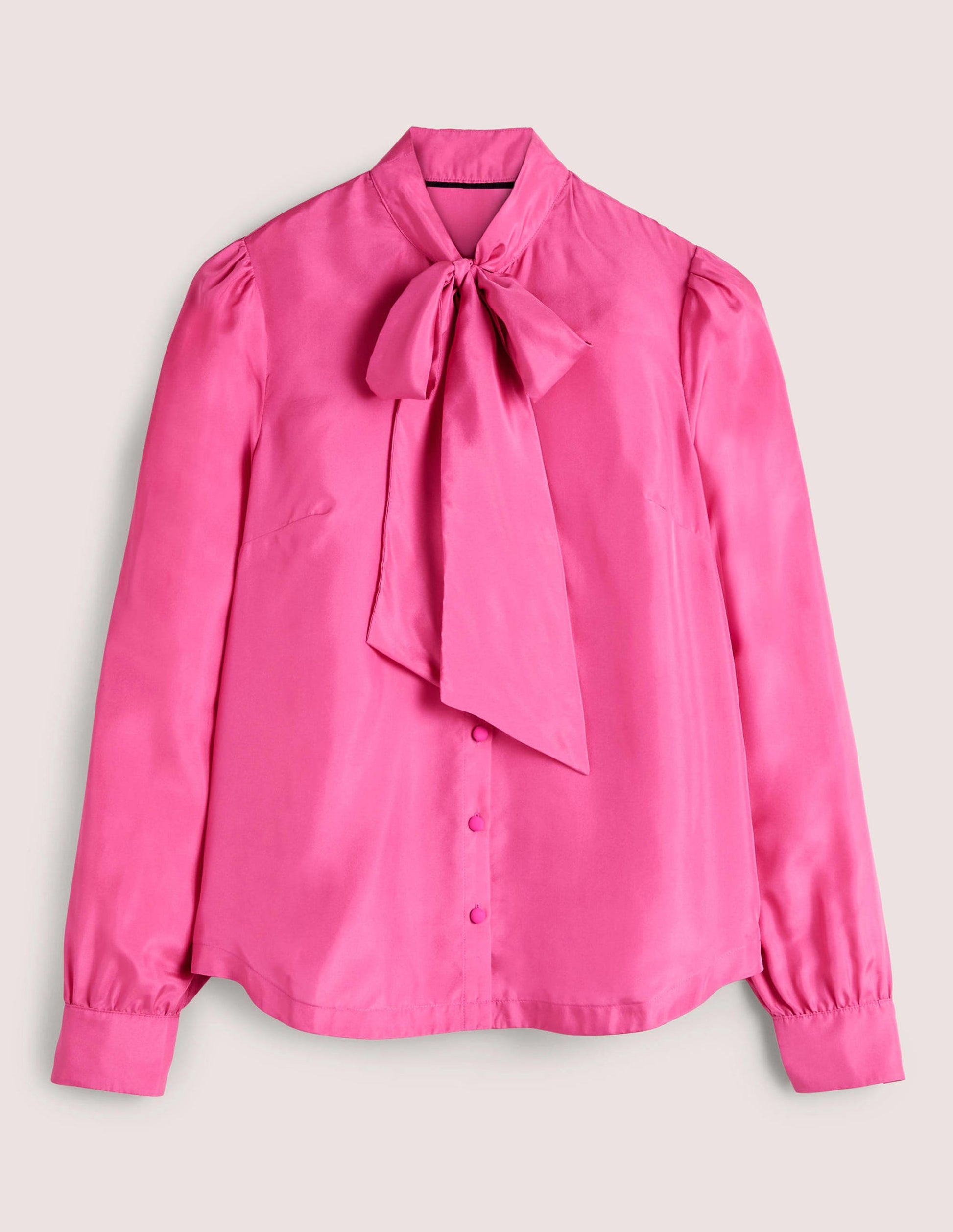 Silk Tie Neck Blouse-Wild Watermelon Pink-6
