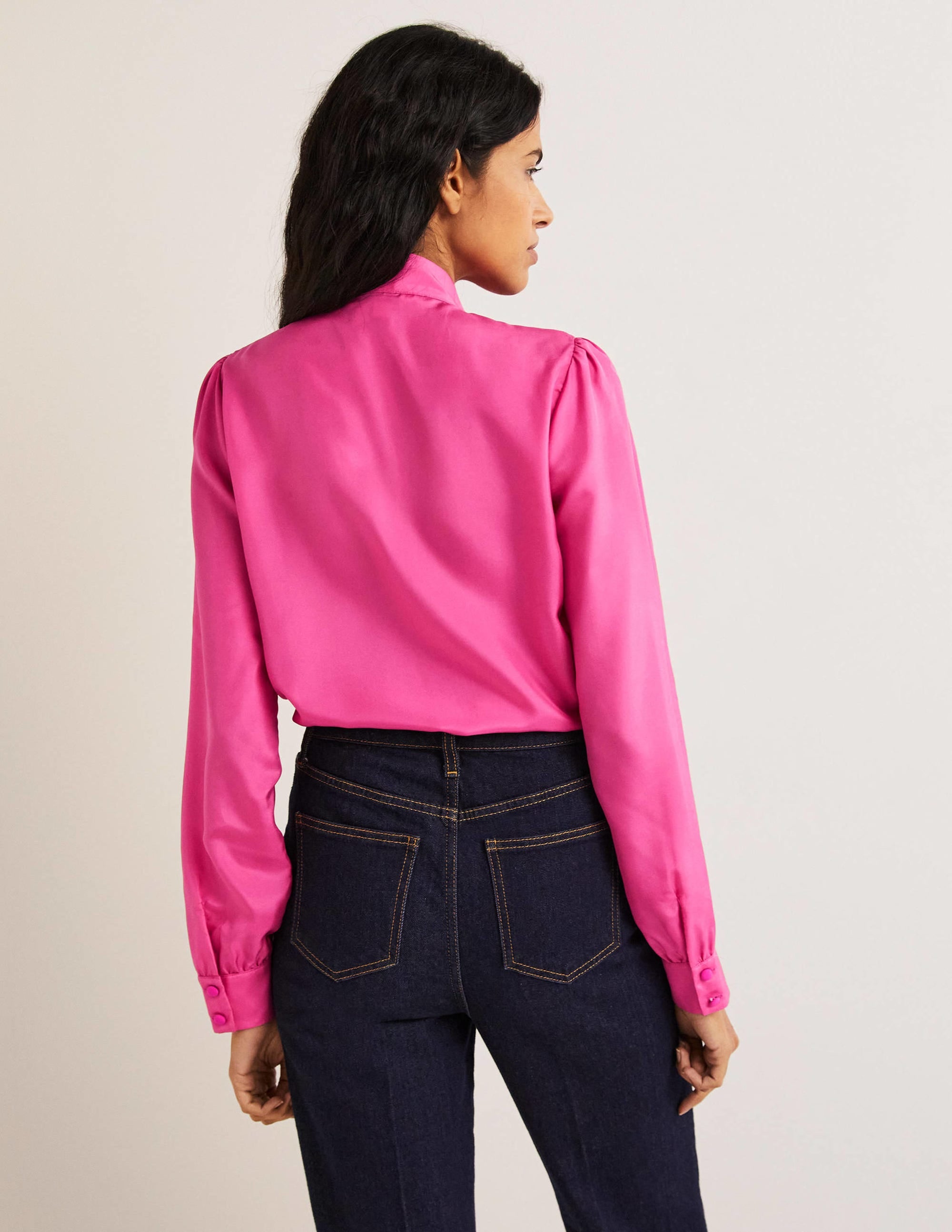 Silk Tie Neck Blouse-Wild Watermelon Pink - Image 2