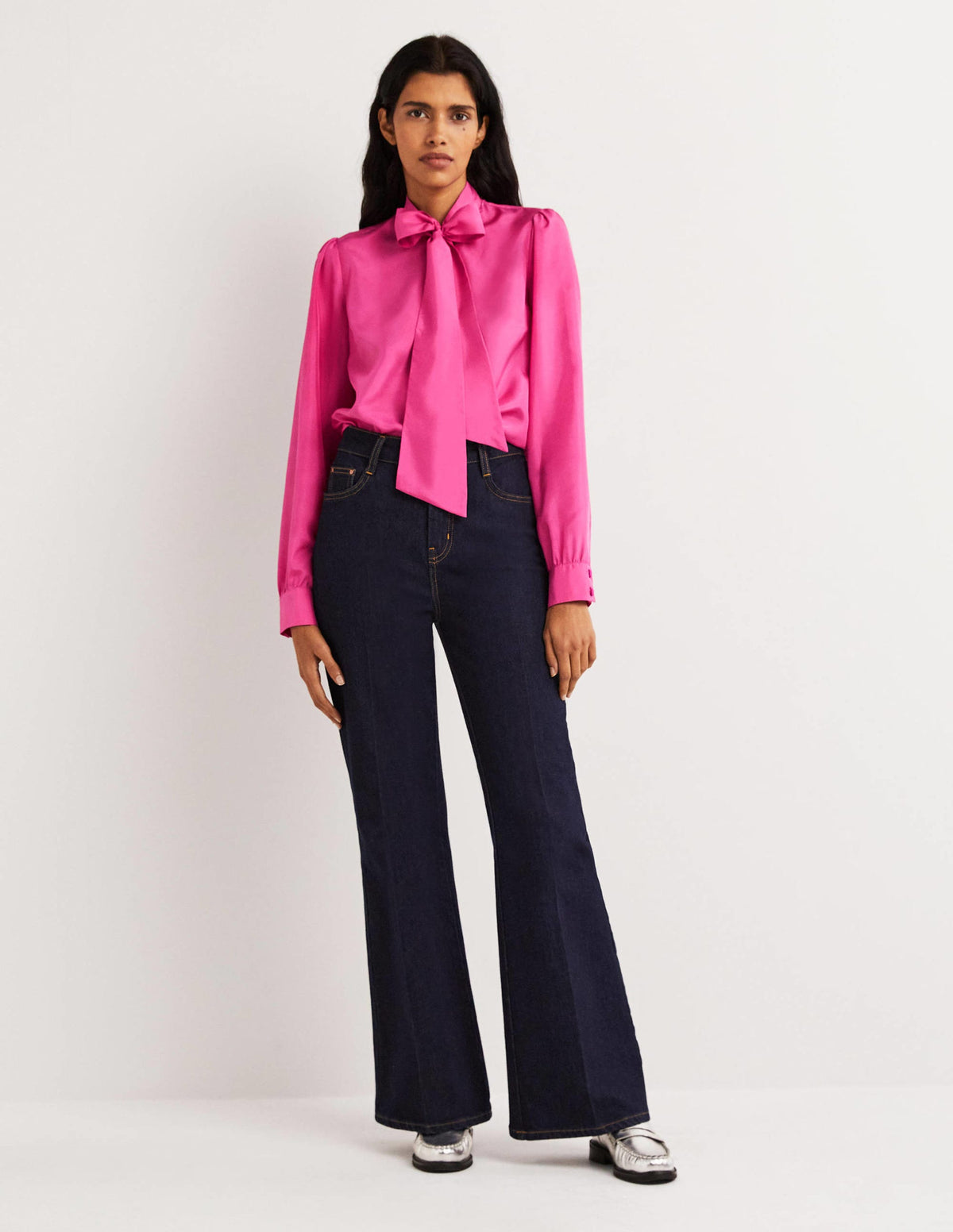 Silk Tie Neck Blouse-Wild Watermelon Pink - Image 3
