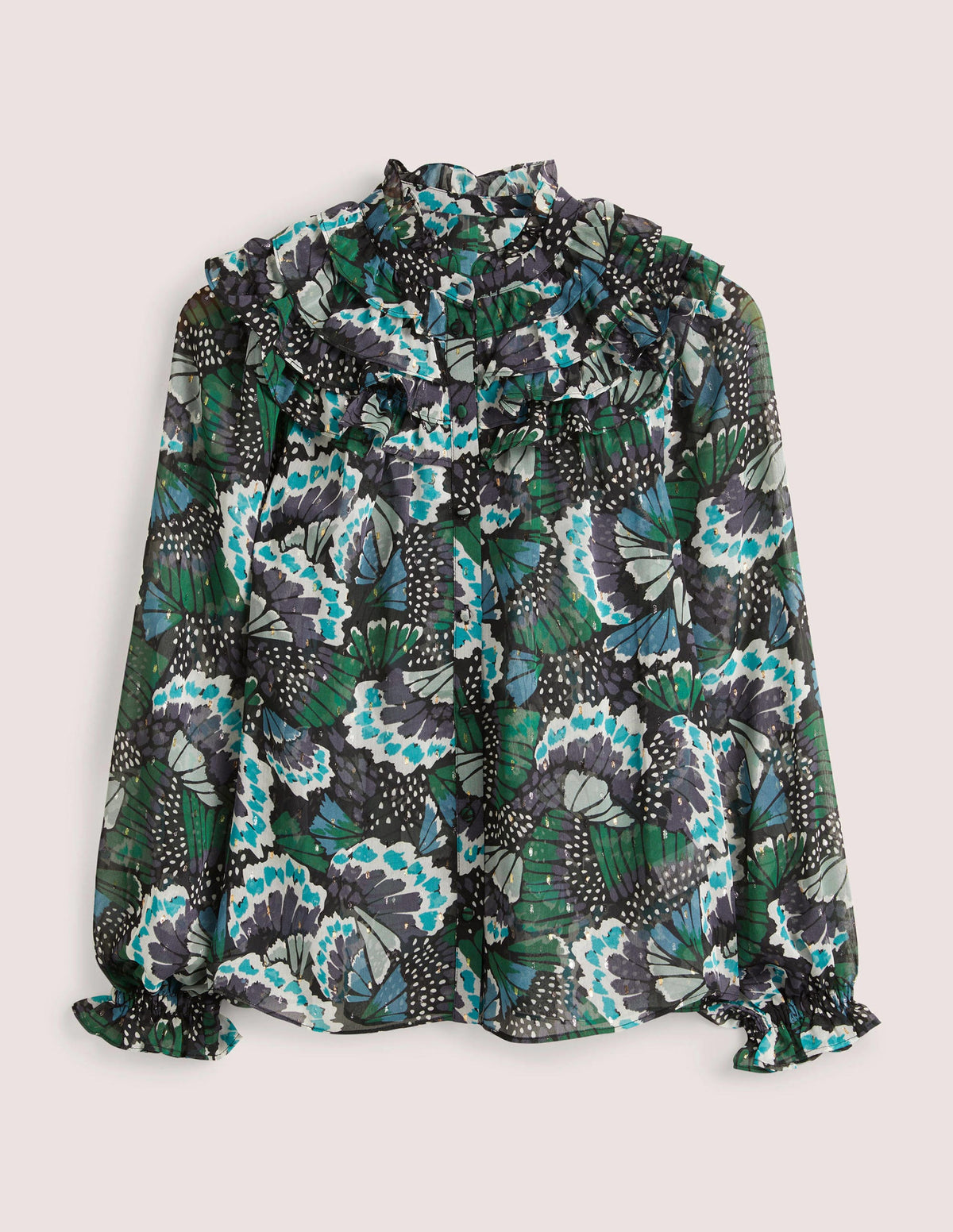 Ruffle Neck Shirt-Black, Petal Stamp - Image 5