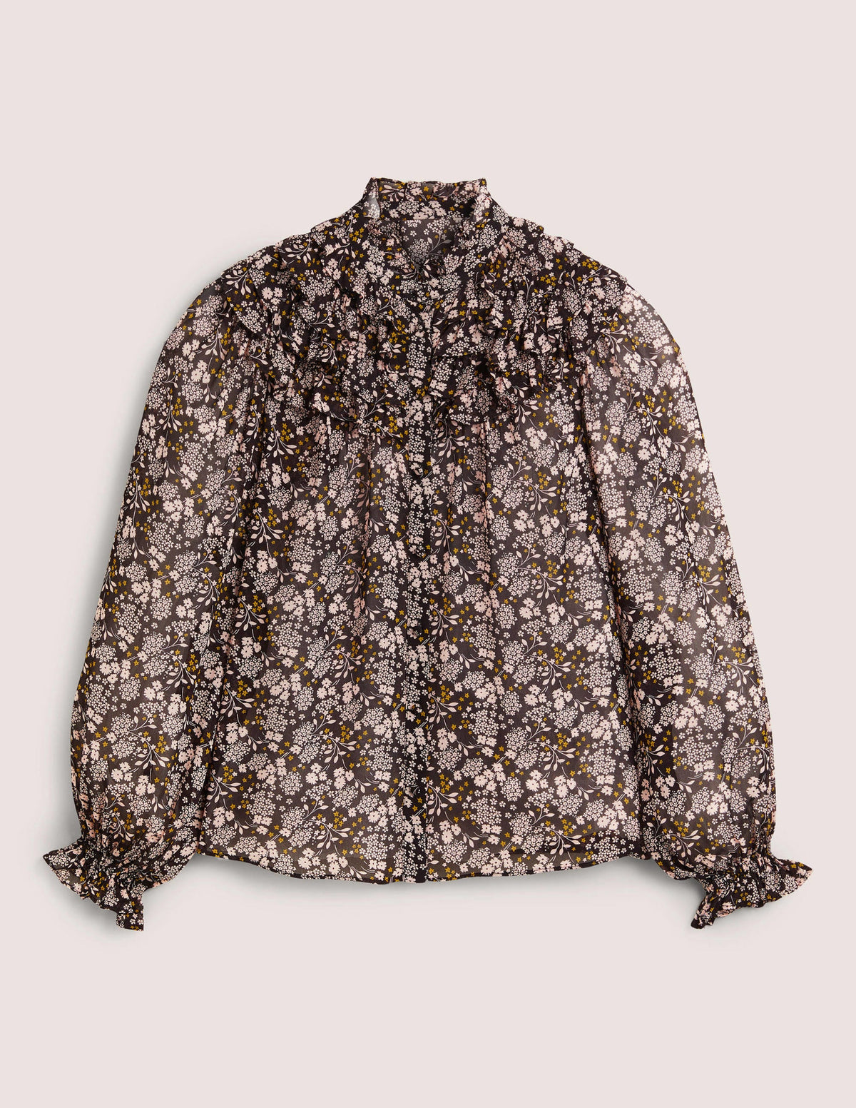 Ruffle Neck Shirt-Black, Prairie Garden - Image 6