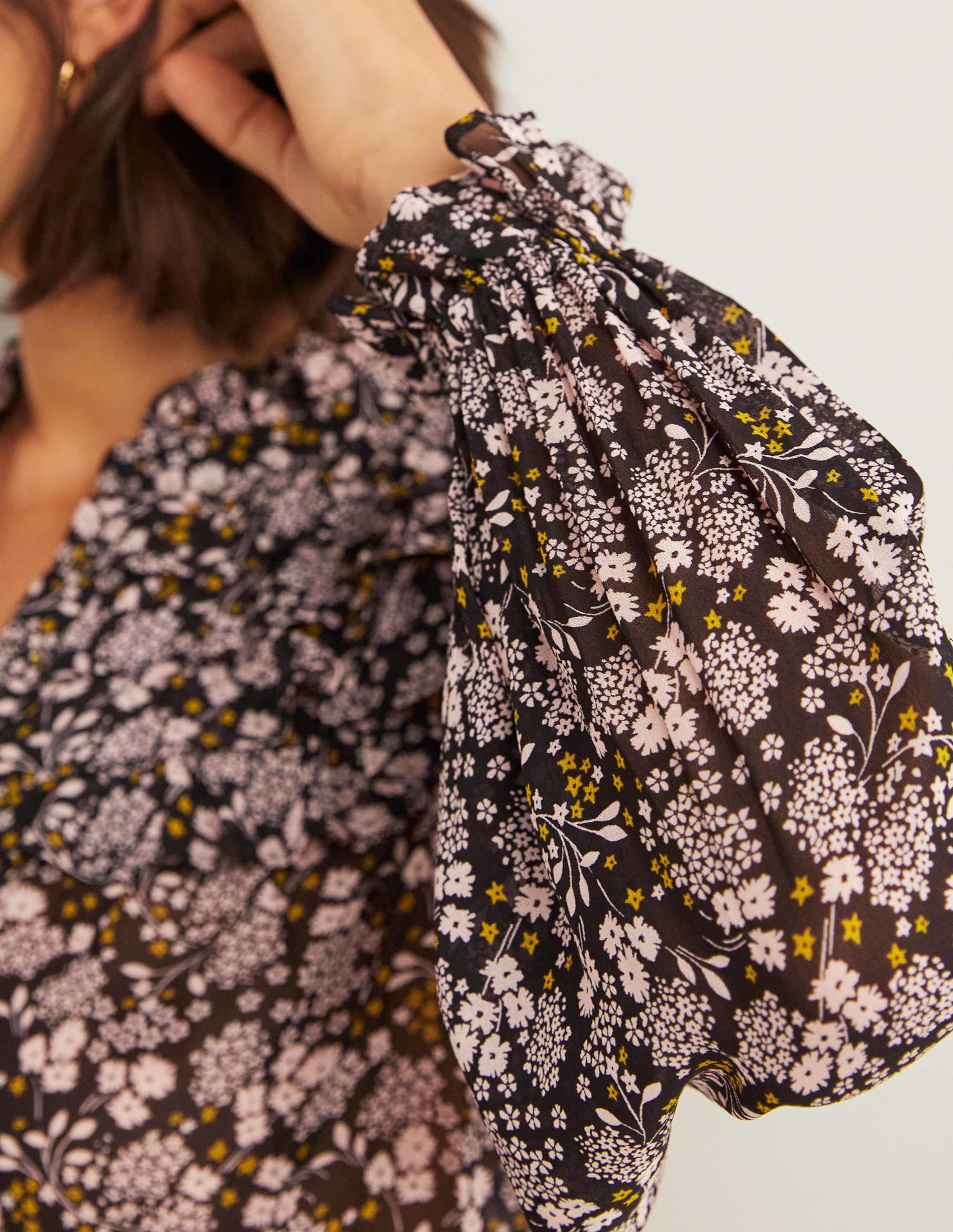 Ruffle Neck Shirt-Black, Prairie Garden - Image 2