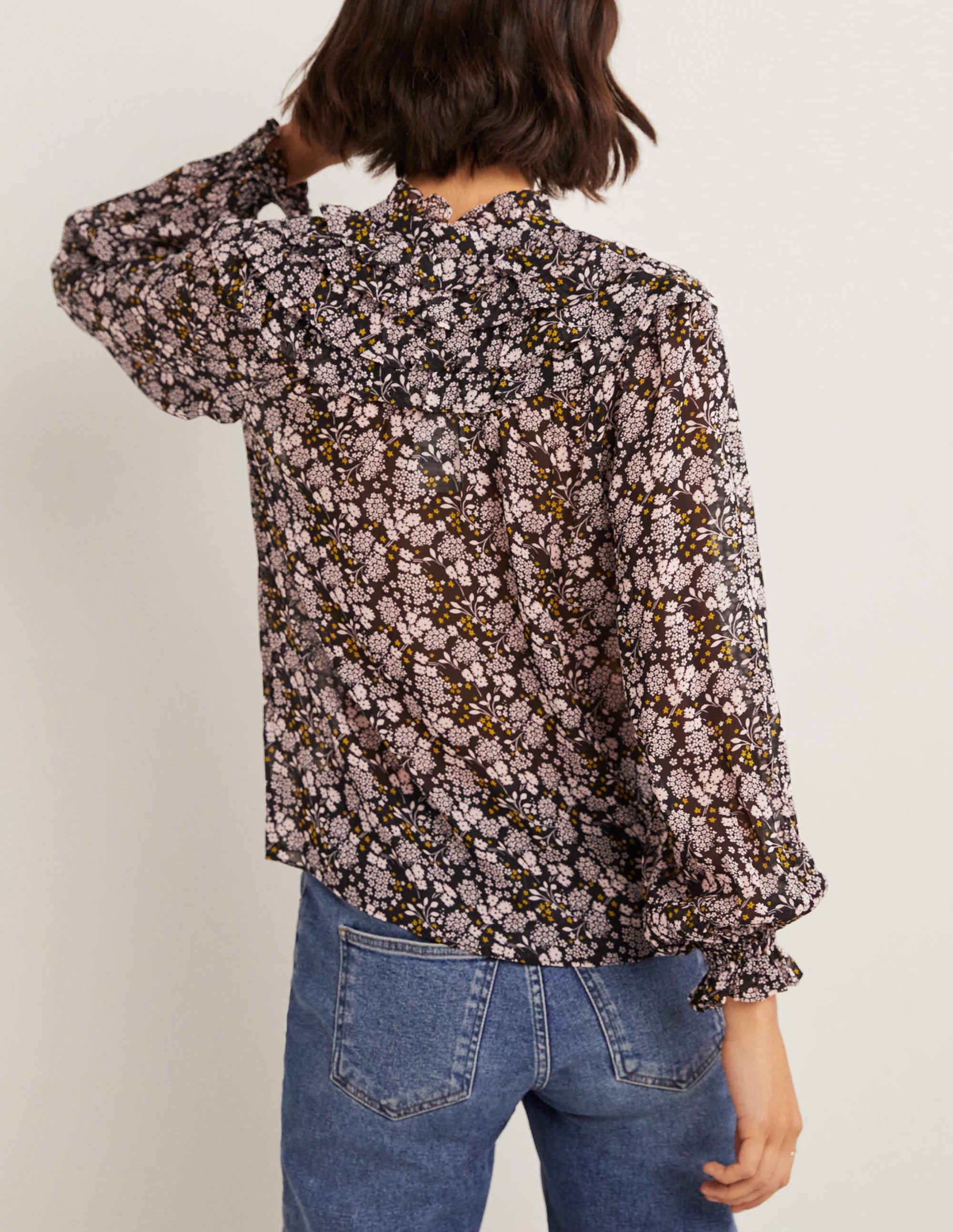 Ruffle Neck Shirt-Black, Prairie Garden - Image 3