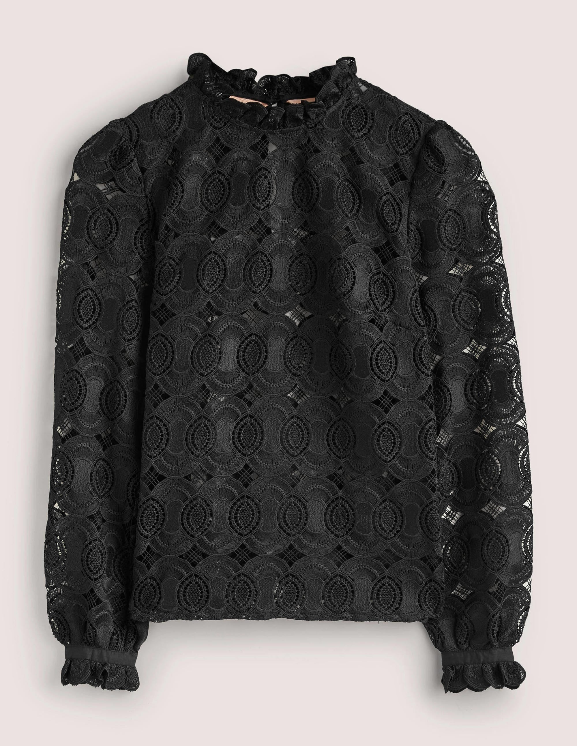 High Neck Lace Top-Black - Image 5