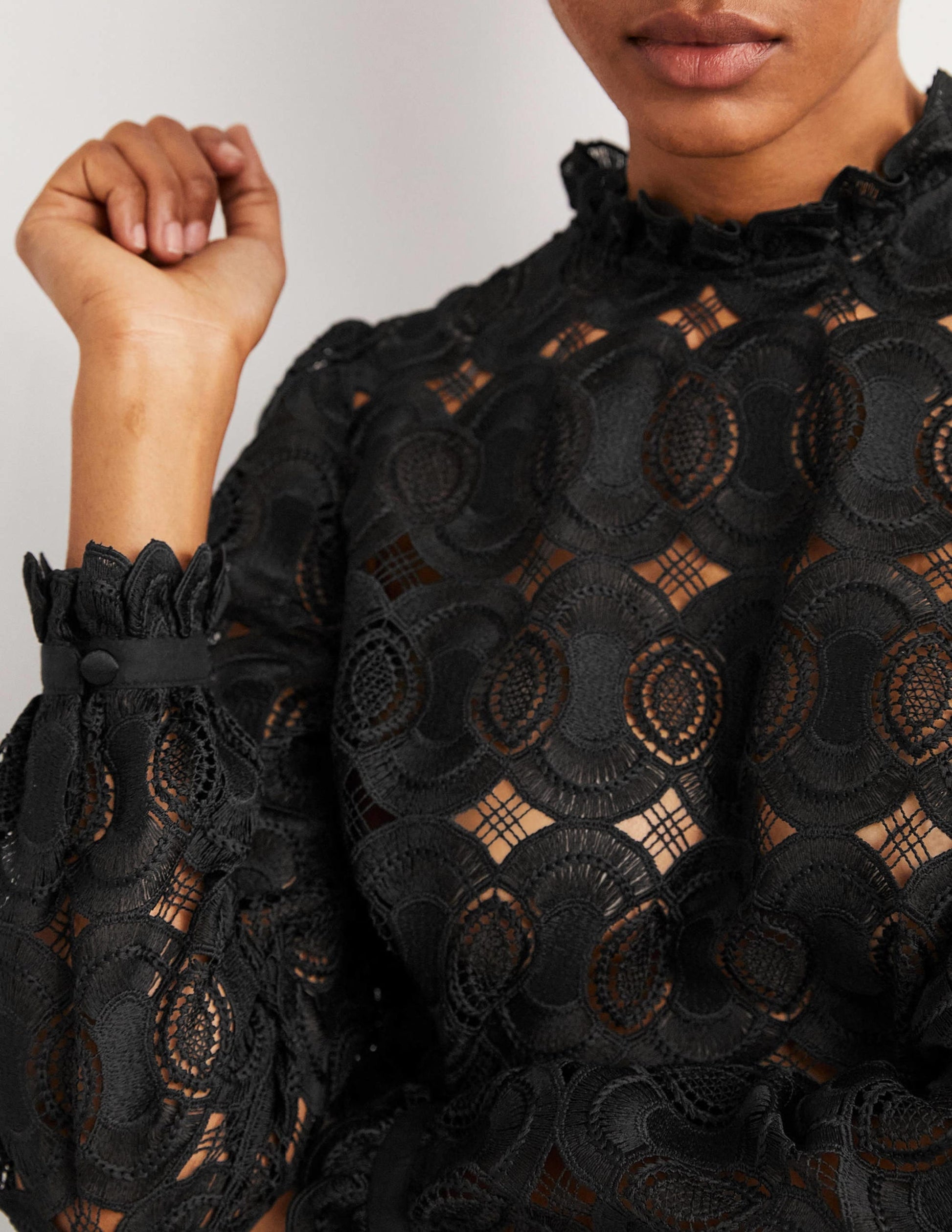 High Neck Lace Top-Black-2