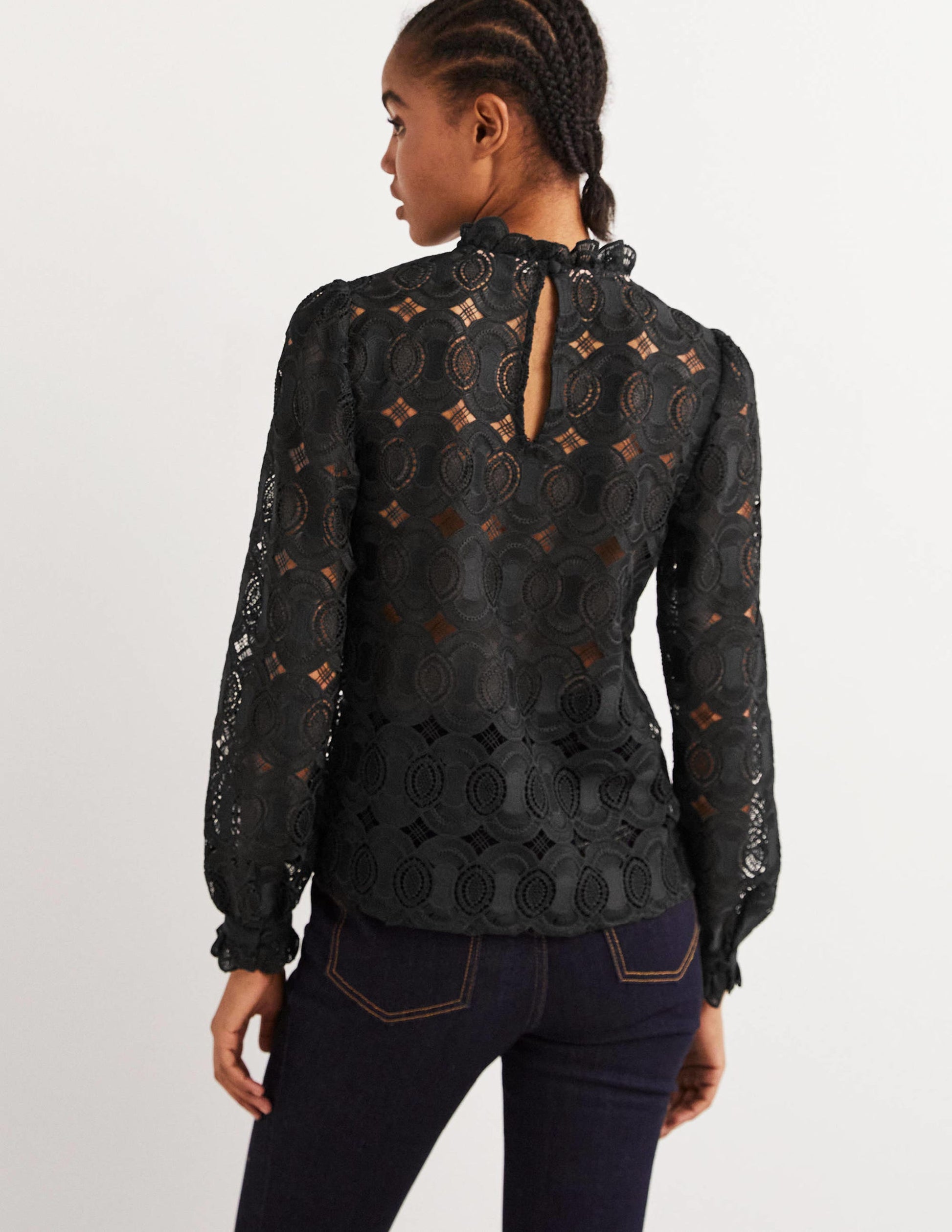 High Neck Lace Top-Black-3
