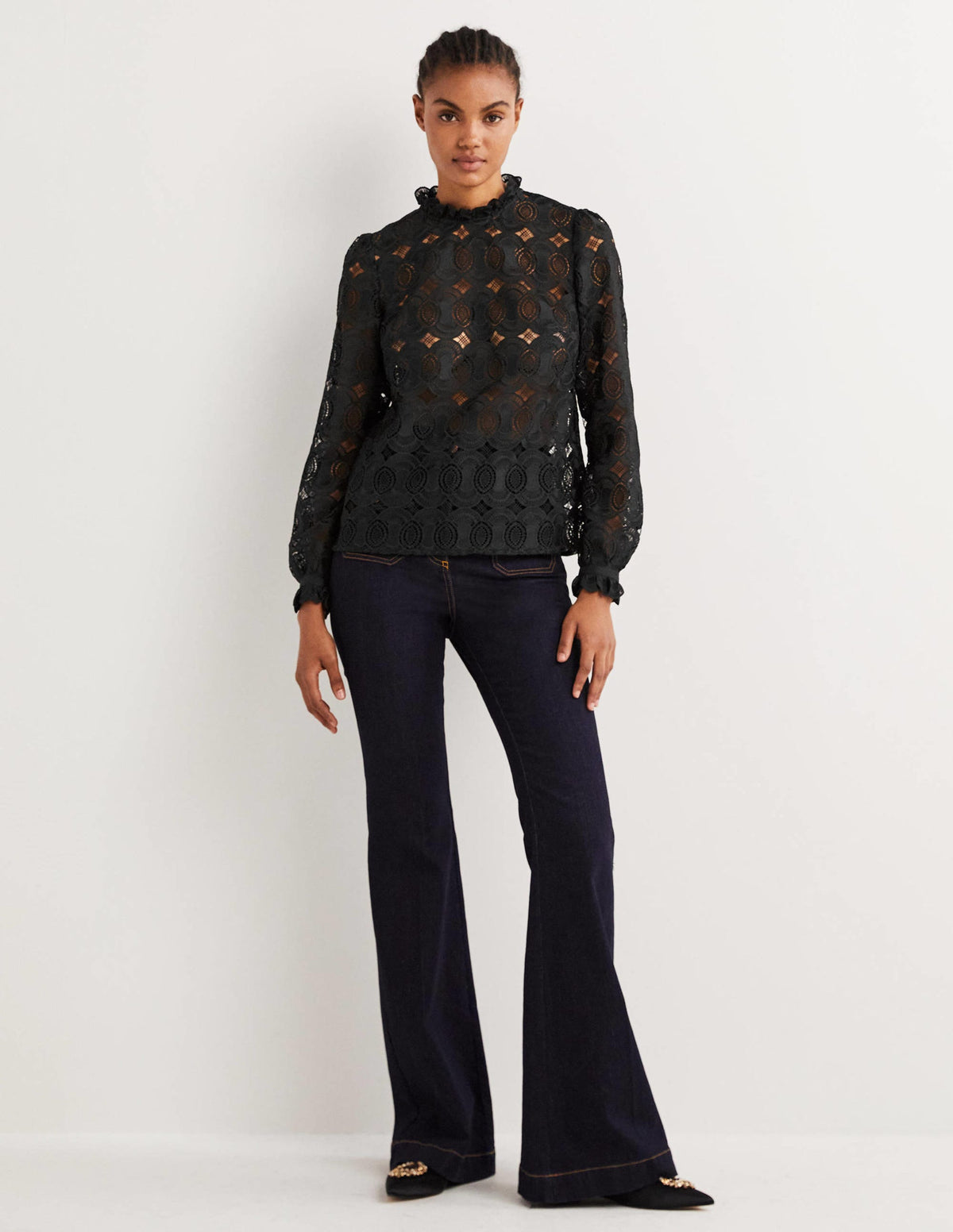 High Neck Lace Top-Black-4
