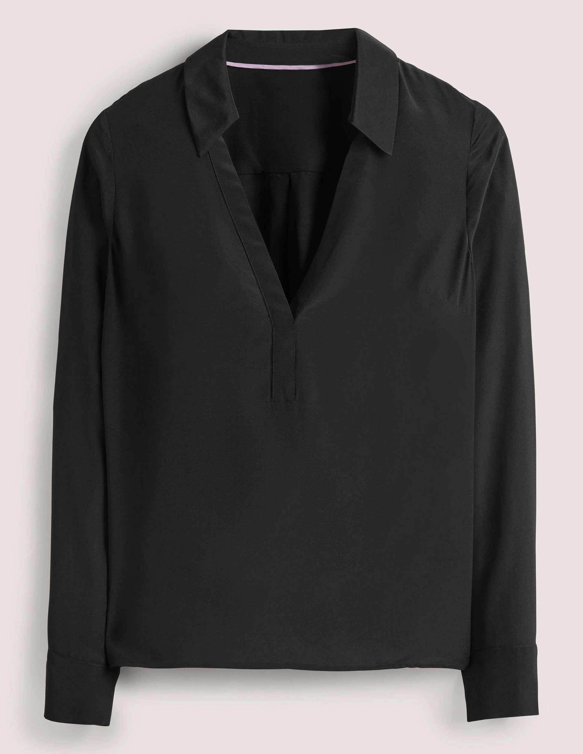 Collared Silk Top-Black-6