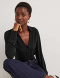 Collared Silk Top-Black