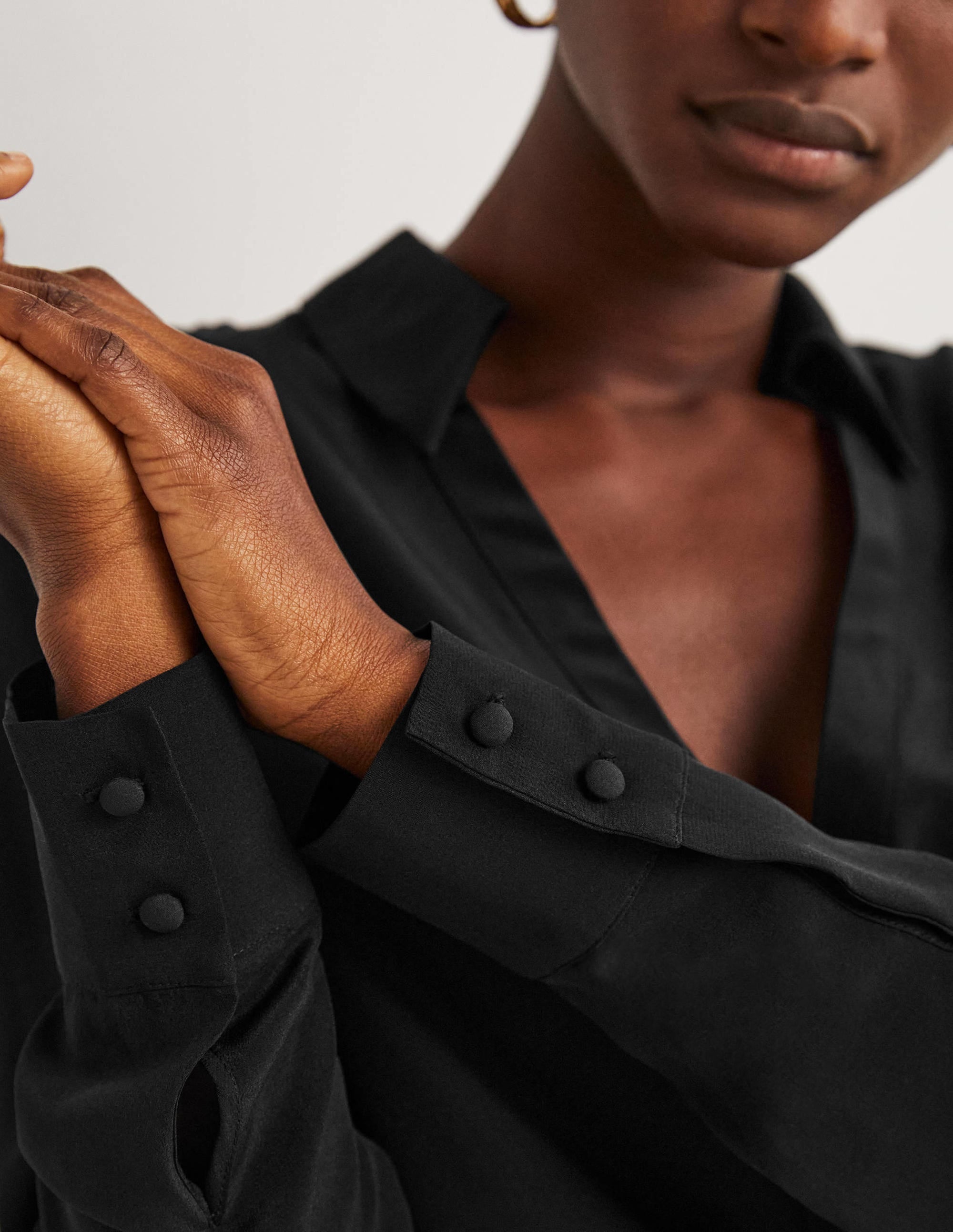 Collared Silk Top-Black - Image 2
