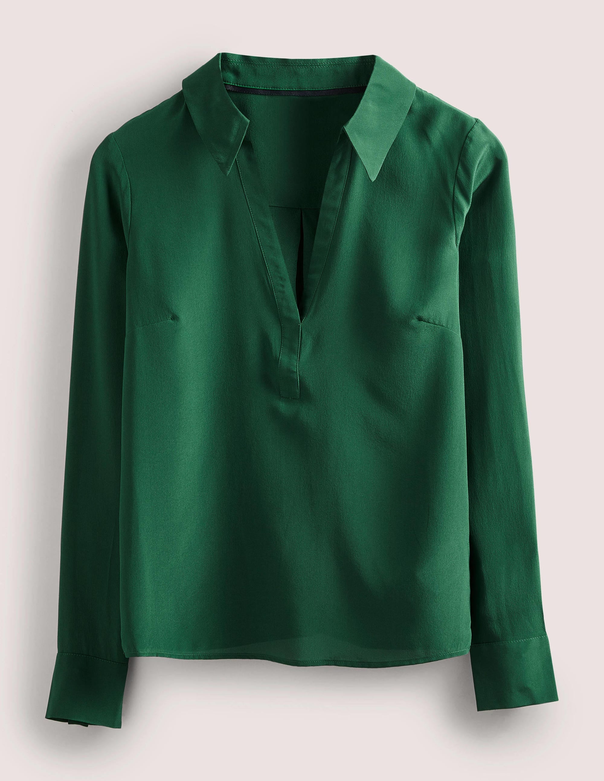 Collared Silk Top-Hunter Green - Image 6