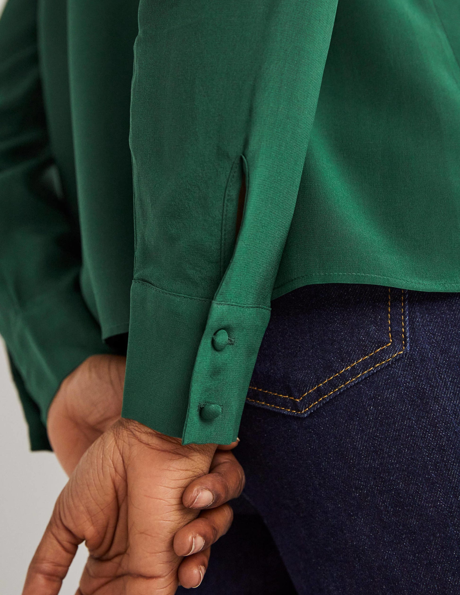 Collared Silk Top-Hunter Green-2