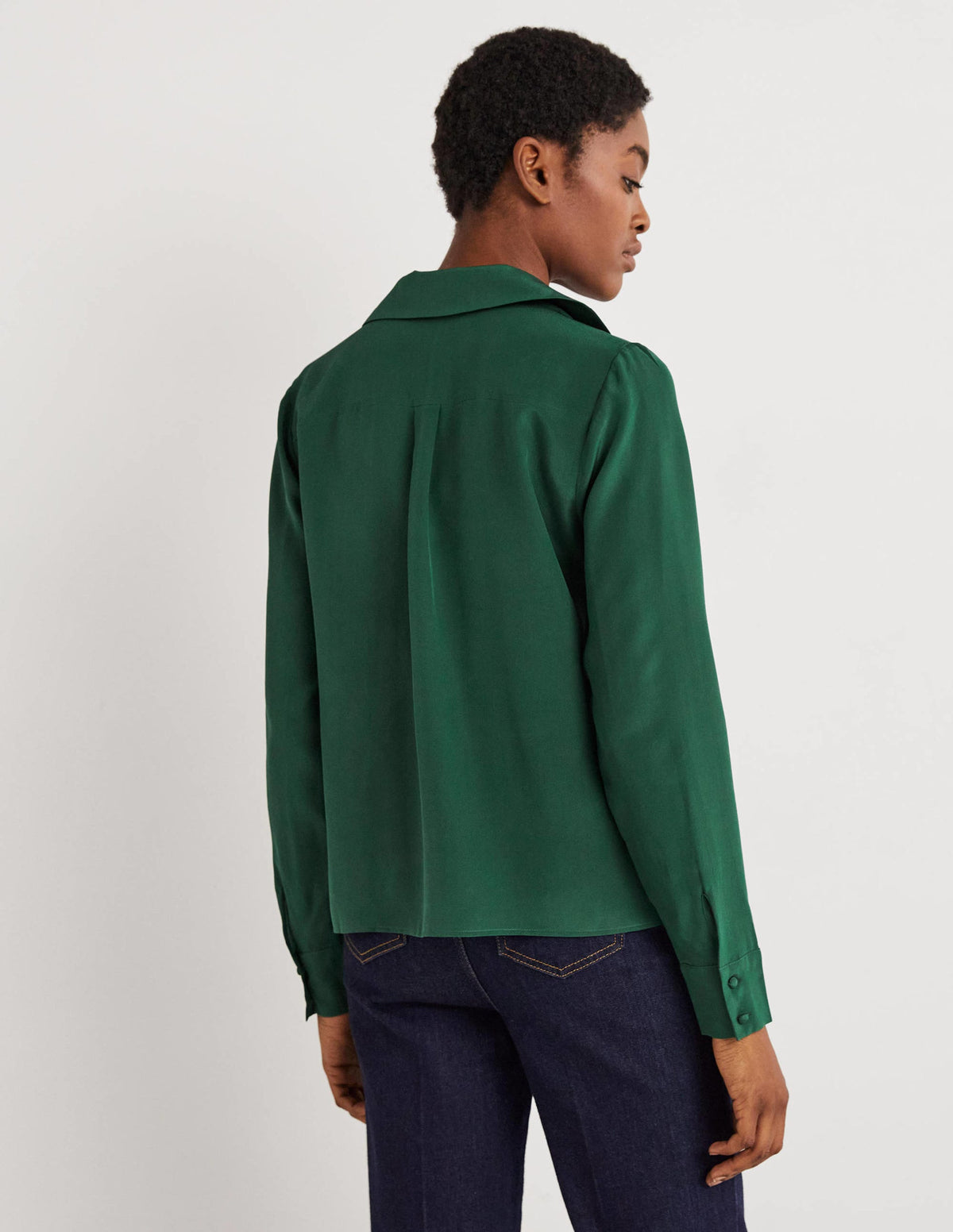 Collared Silk Top-Hunter Green-3