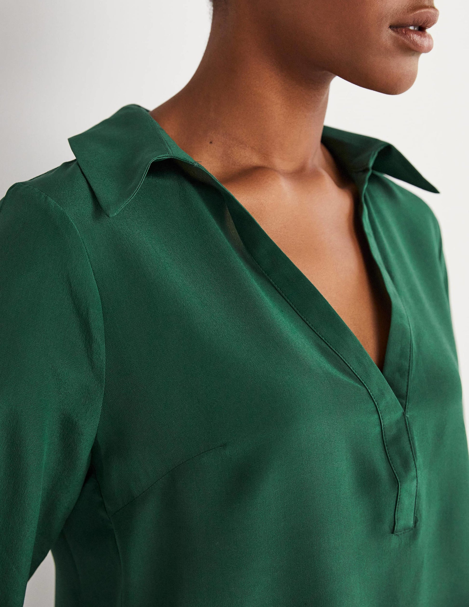 Collared Silk Top-Hunter Green-5