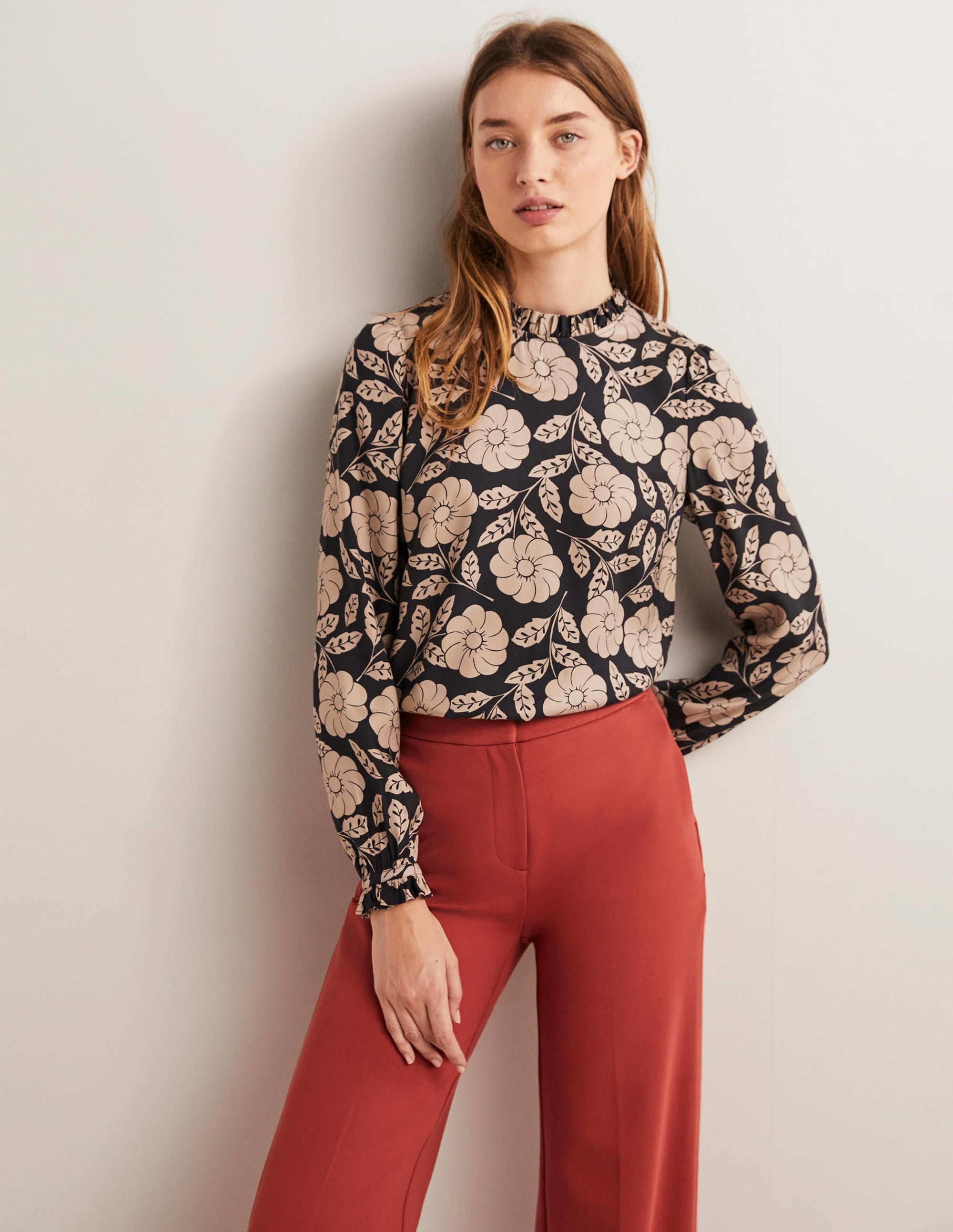 High Neck Ruffle Top-Black, Botannica - Image 1