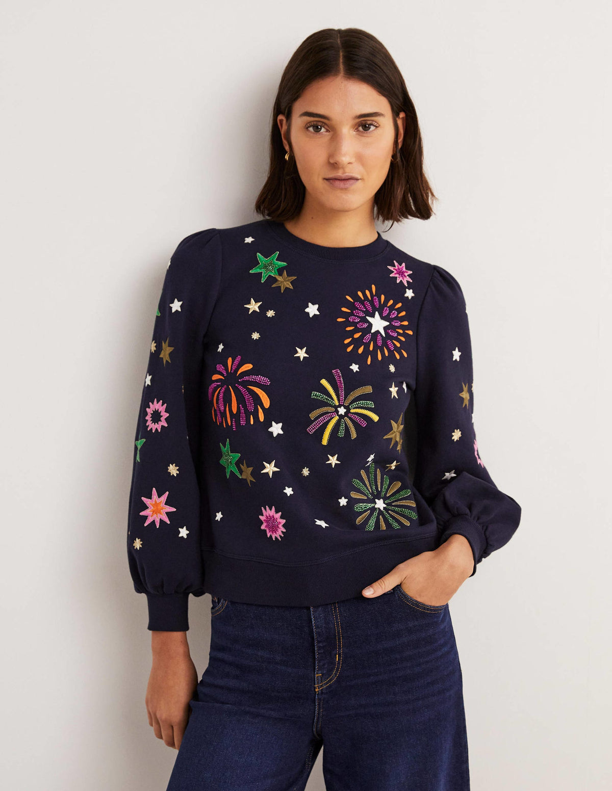 Blouson Sleeve Sweatshirt-Navy Fireworks - Image 1