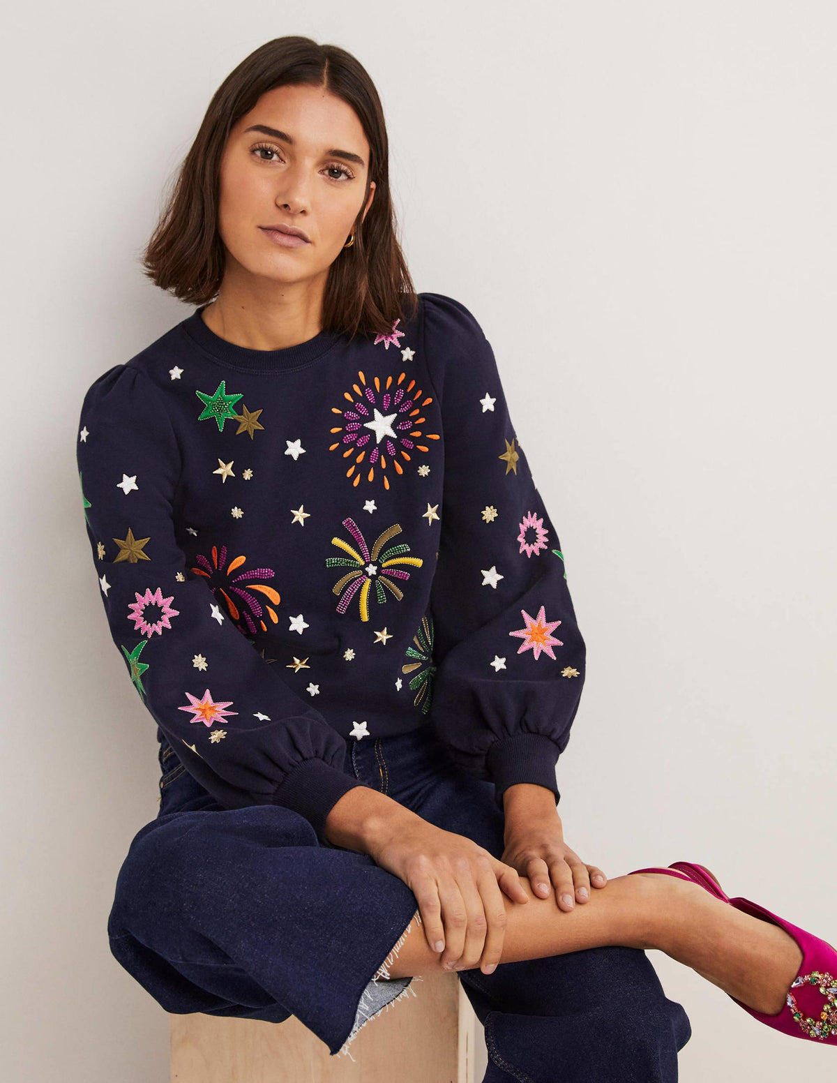 Blouson Sleeve Sweatshirt-Navy Fireworks - Image 4