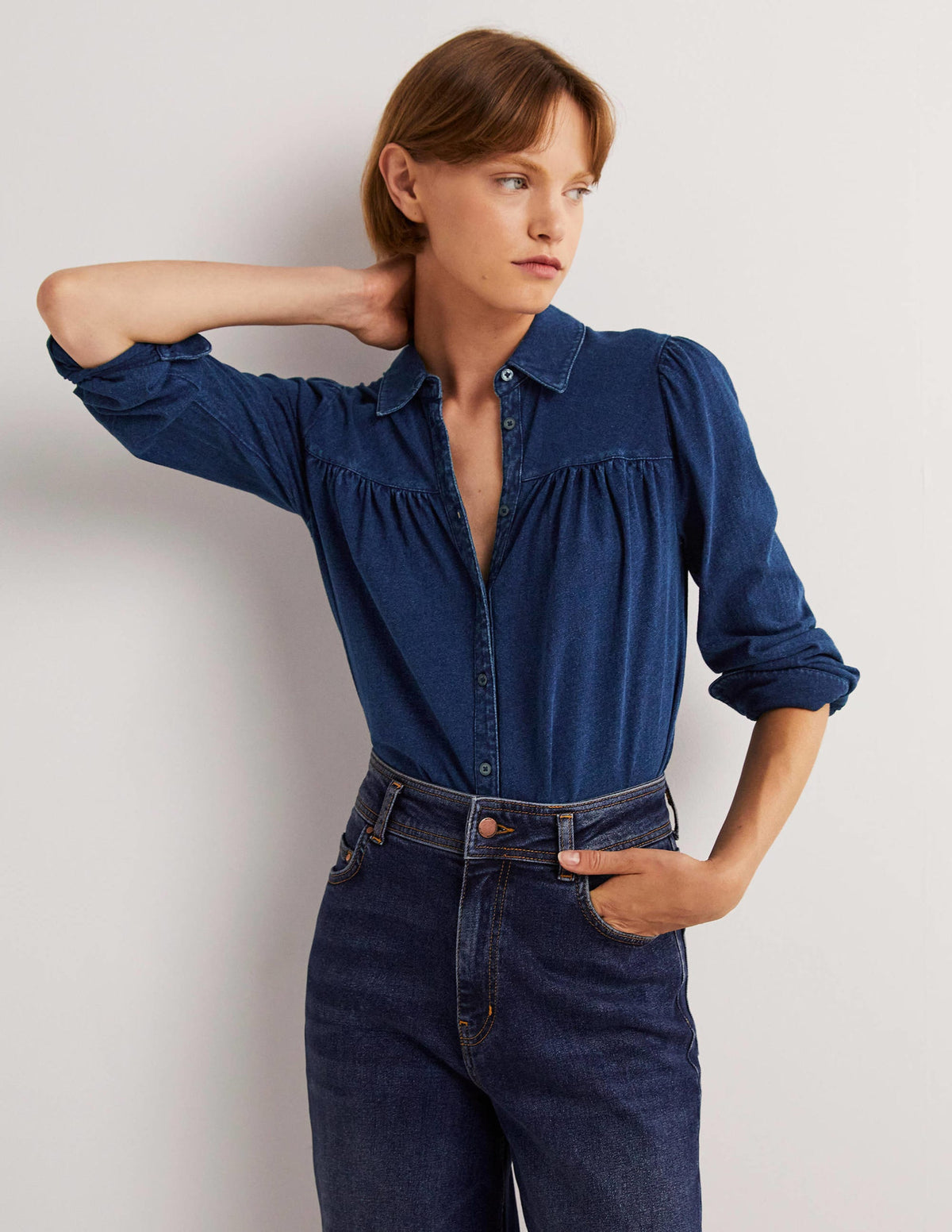 Gathered Detail Shirt-Indigo-1