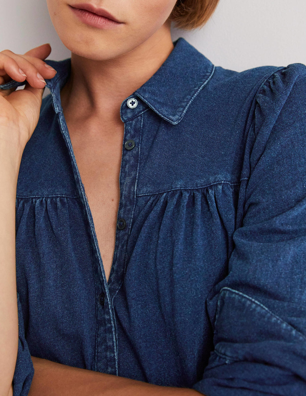 Gathered Detail Shirt-Indigo-2