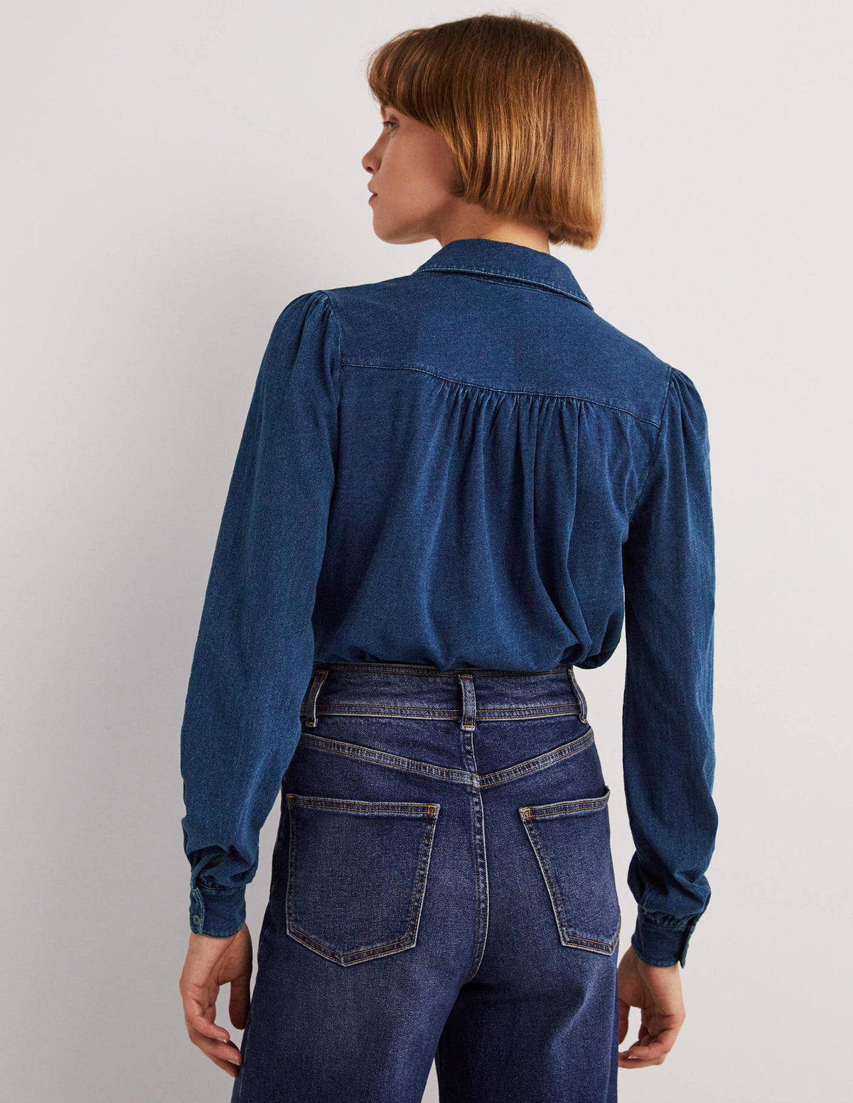 Gathered Detail Shirt-Indigo-3