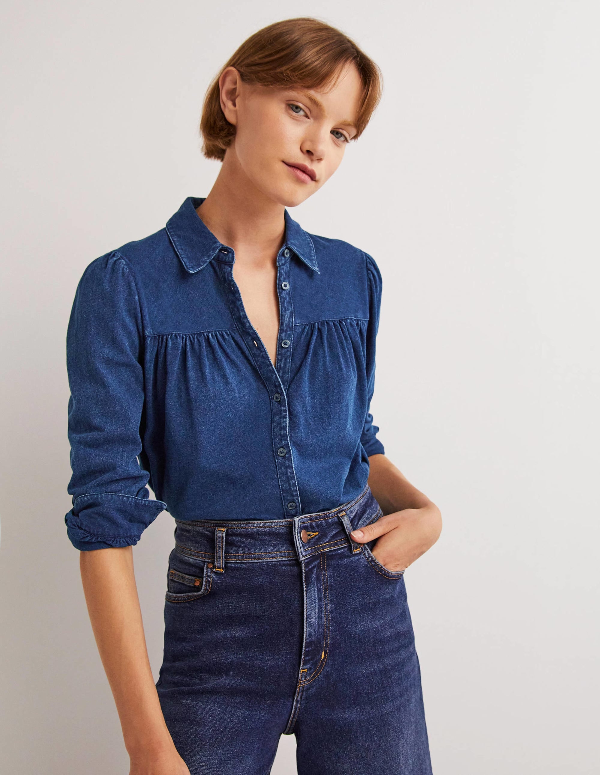 Gathered Detail Shirt-Indigo - Image 4