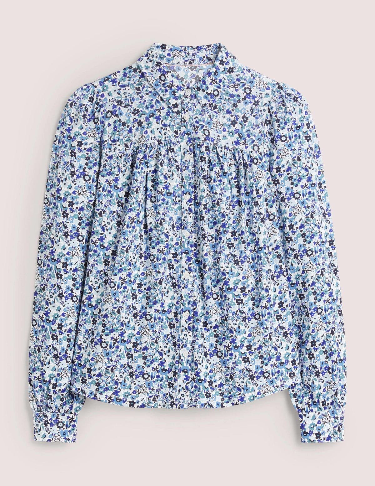 Gathered Detail Shirt-Dusty Blue, Floret Meadow-5