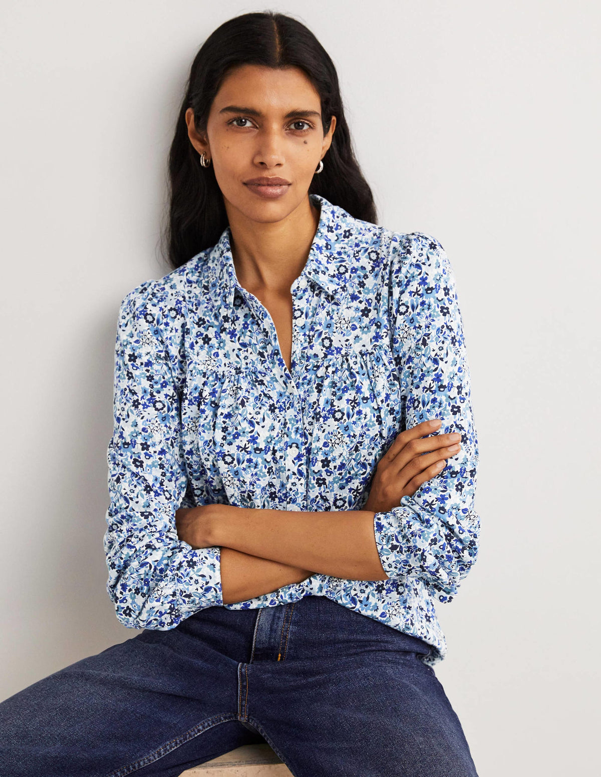 Gathered Detail Shirt-Dusty Blue, Floret Meadow - Image 4