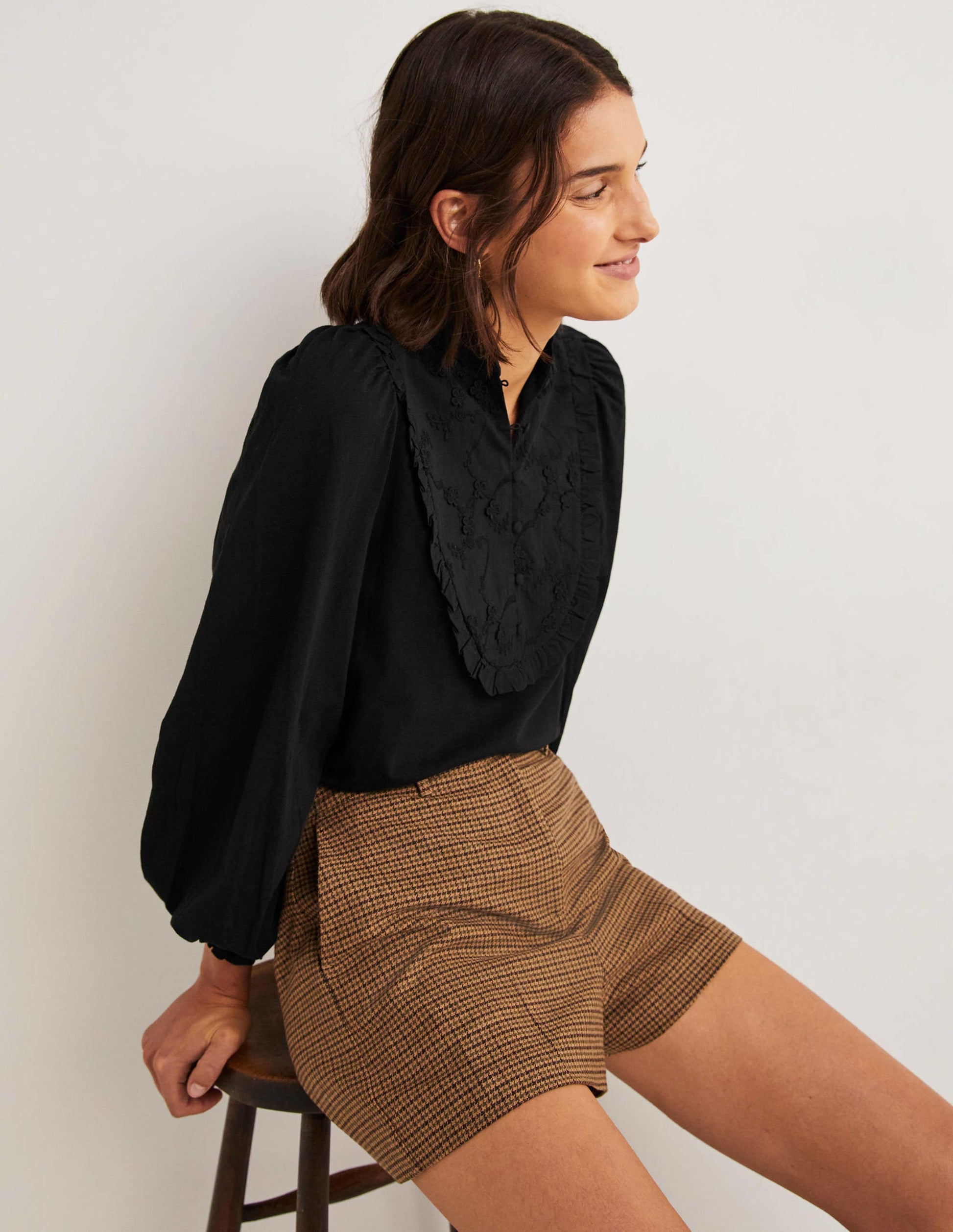 Embroidered Woven Mix Top-Black-1