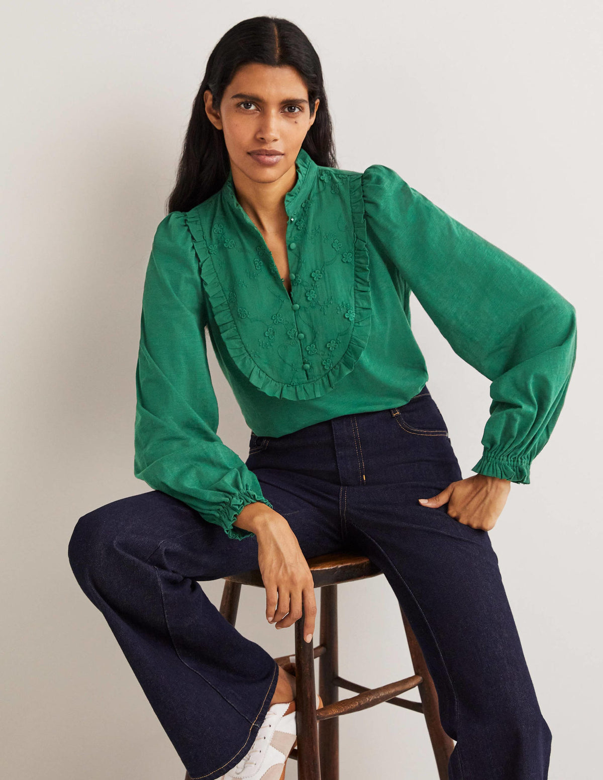 Embroidered Woven Mix Top-Hunter Green - Image 5