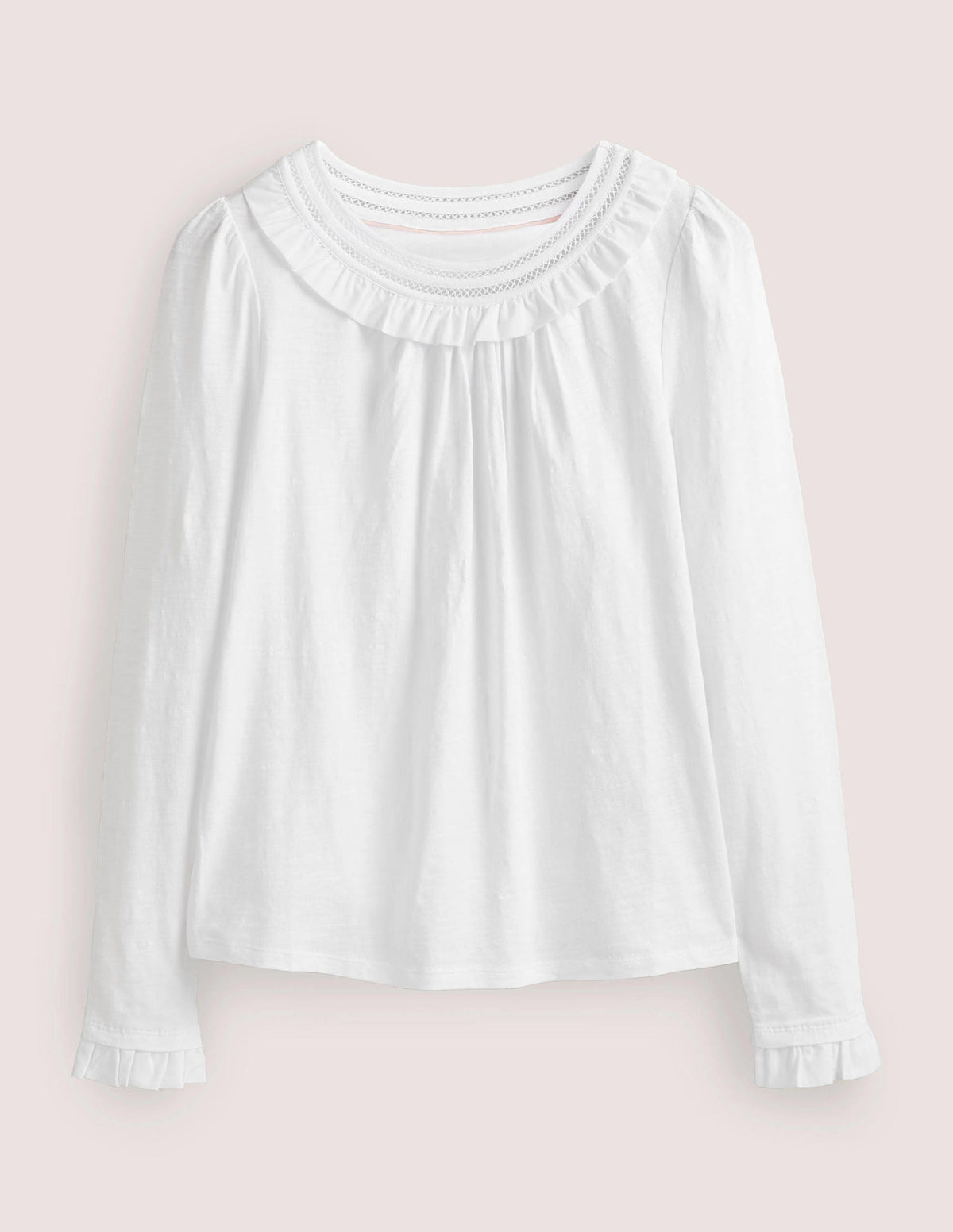 Frill Trim Crew Neck Top-White - Image 6