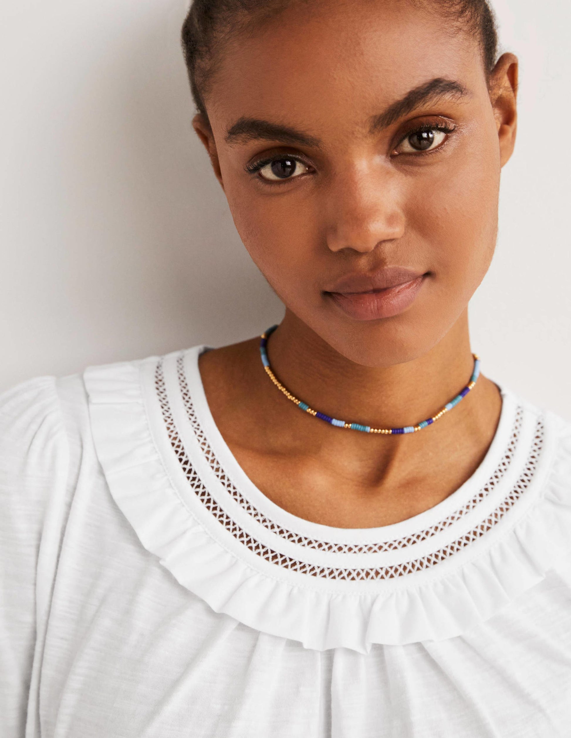 Frill Trim Crew Neck Top-White-5
